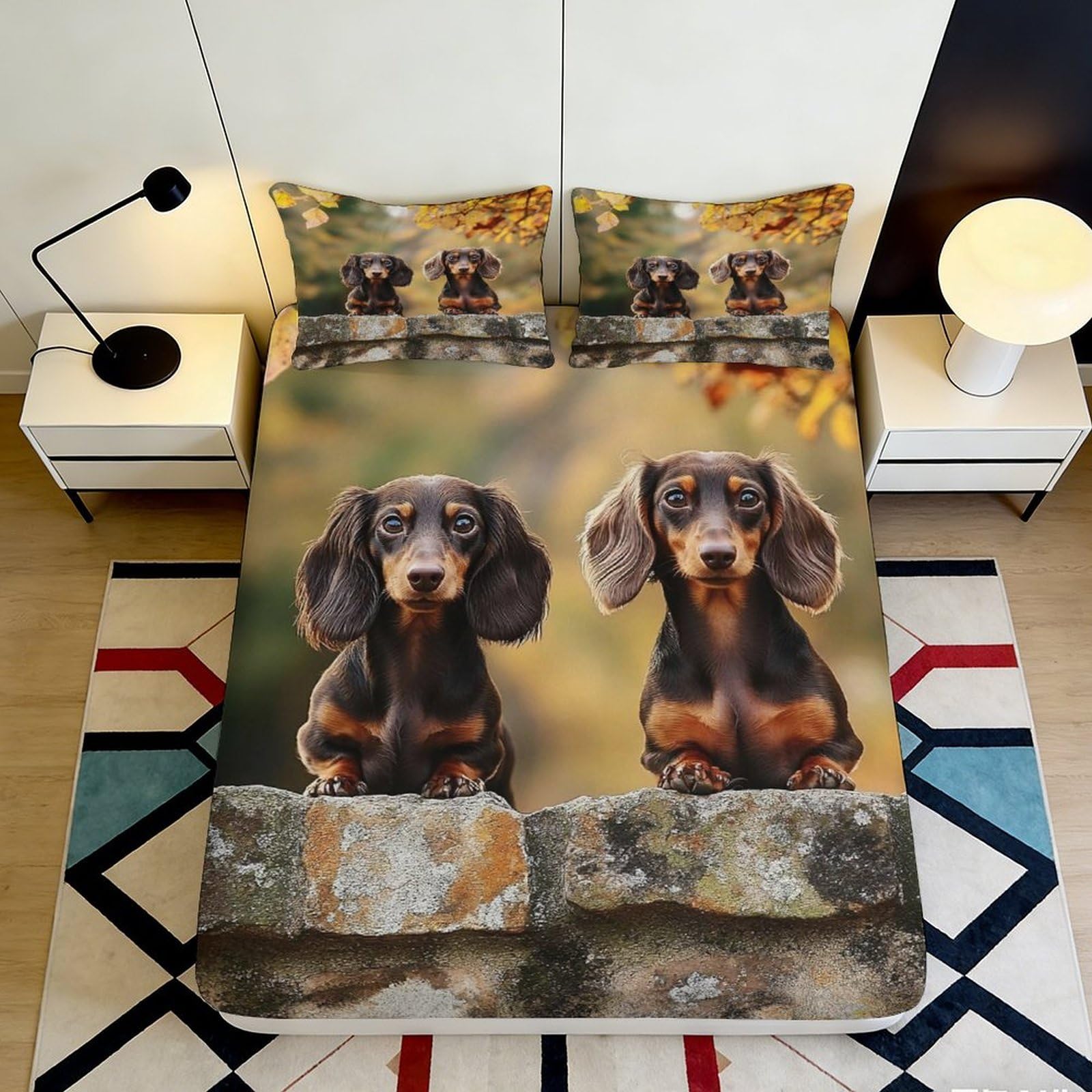 3D Printed Dachshund Dog Fitted Sheet Microfiber Soft Bed Cover Puppy Pattern for Bedroom Dorm Home Decor 90x200x25cm