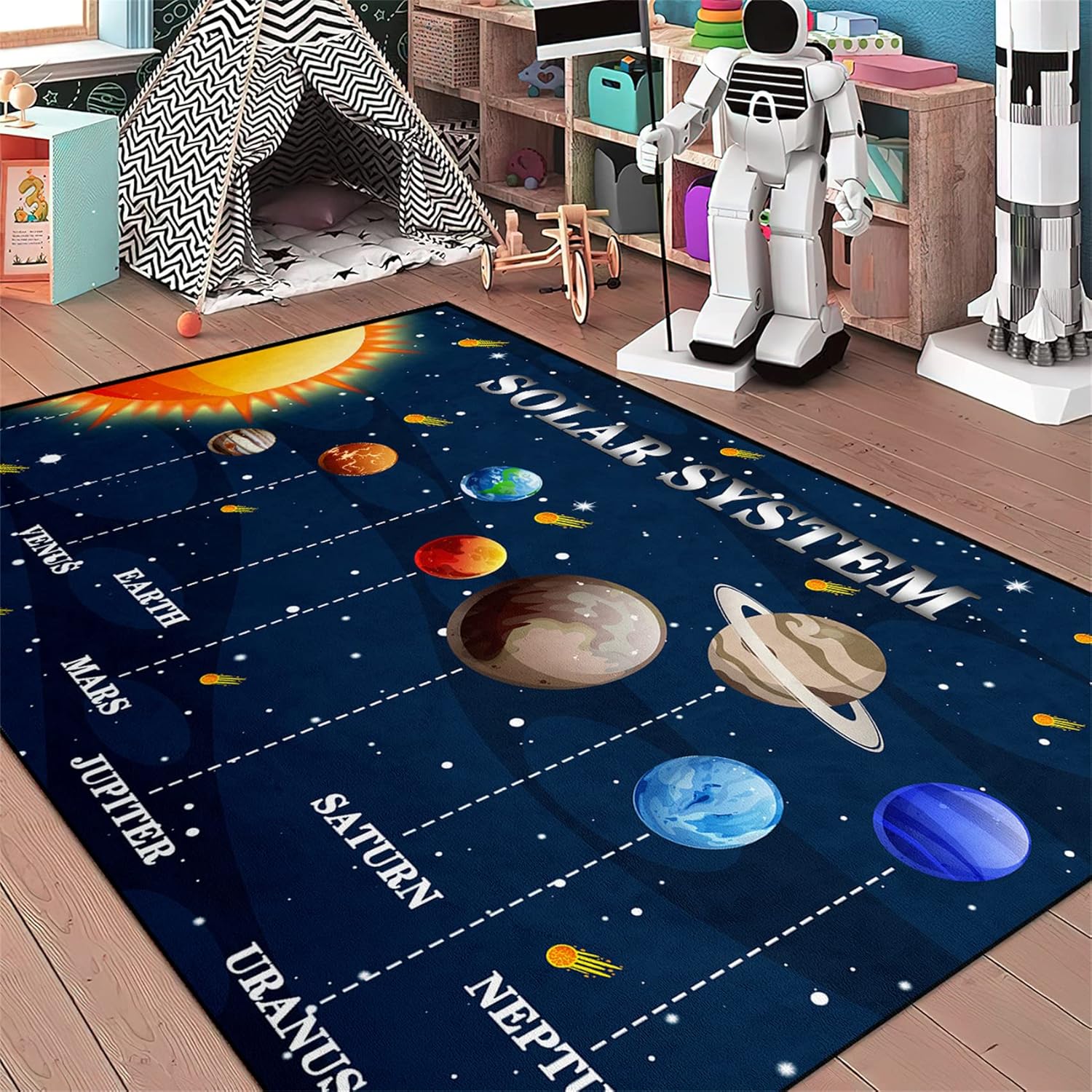 Universe Planet Area Rugs Outer Space Rugs for Boys Bedroom Educational Sofa Floor Mat Galaxy Solar System Theme Throw Rugs for Indoor Outdoor Carpets Crystal Polyester Mats Oversized, 5'×7' Planet-10-05 5' x 7' (Rectangular)
