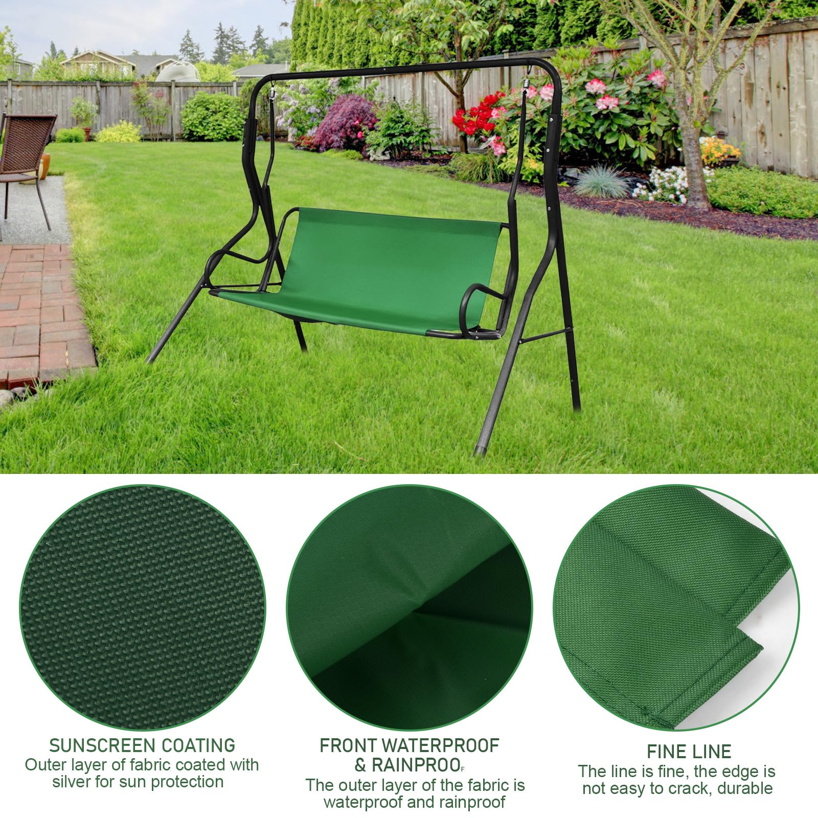 Funda de Asiento para Columpio de Jardín, Cubierta de Banco para Asiento, Funda de Repuesto para Silla Mecedora Exterior Patio, Balcón, Banco (Verde, 115x48x48cm)