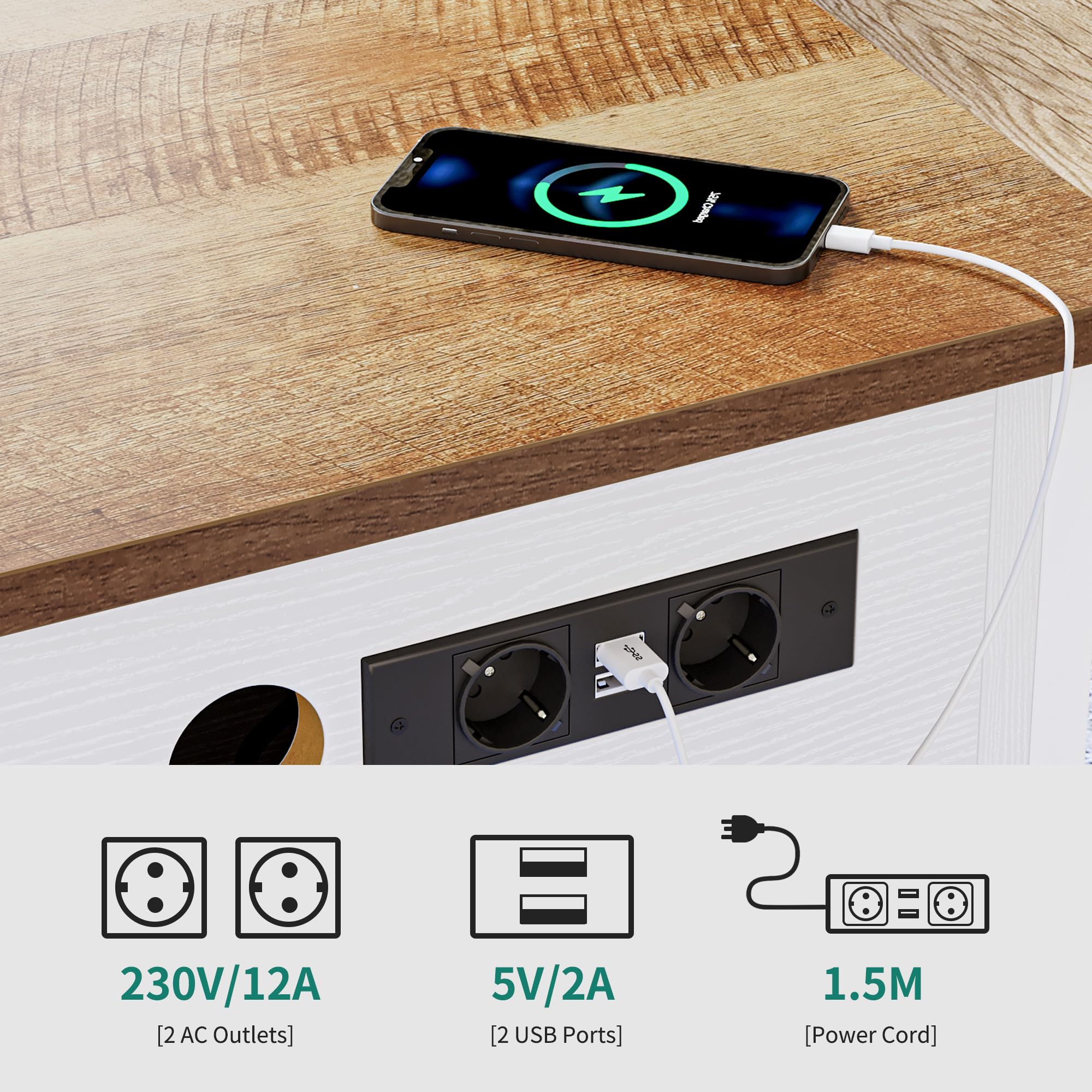 YITAHOME Mesa de Centro Elevable con LED, 2 USB y 2 Enchufes, Mesa de Café para Salón con Espacio Abierto y Oculto, 100X50X48cm, para Comedor, Dormitorio, Oficina