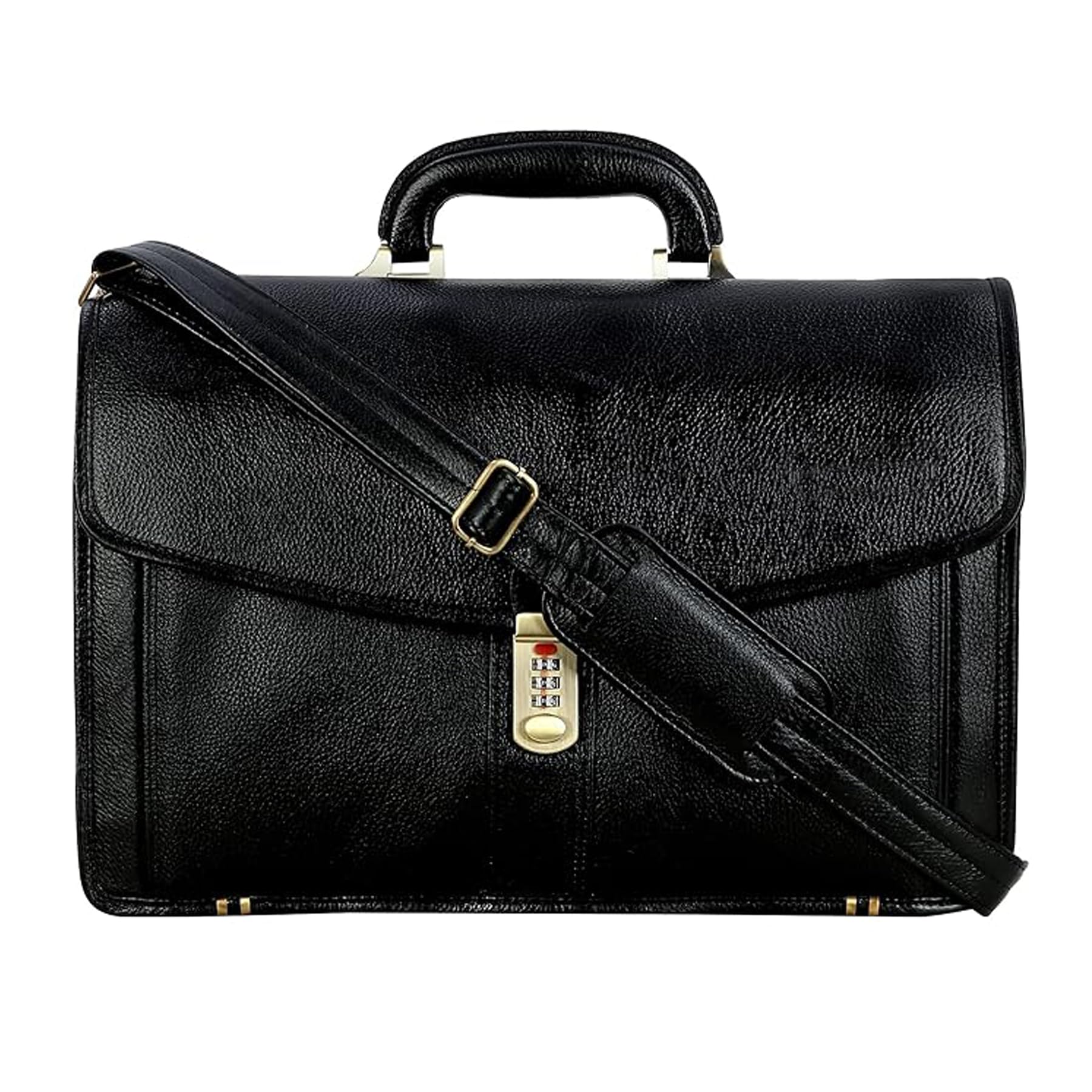 17 Inch Men's Leather Briefcases Laptop Office Bags (Black)-image-14