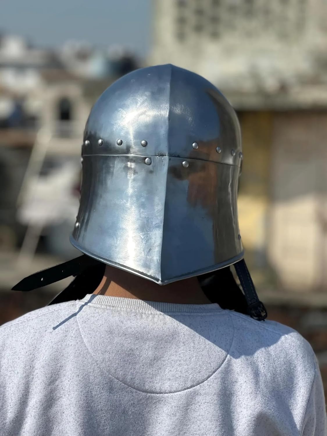 Medieval Gothic Sallet Helmet Steel Knight Armor Wearable Costume Handmade Helmet Adult Size 24 to 25 Inches Circumference with Neck Guard