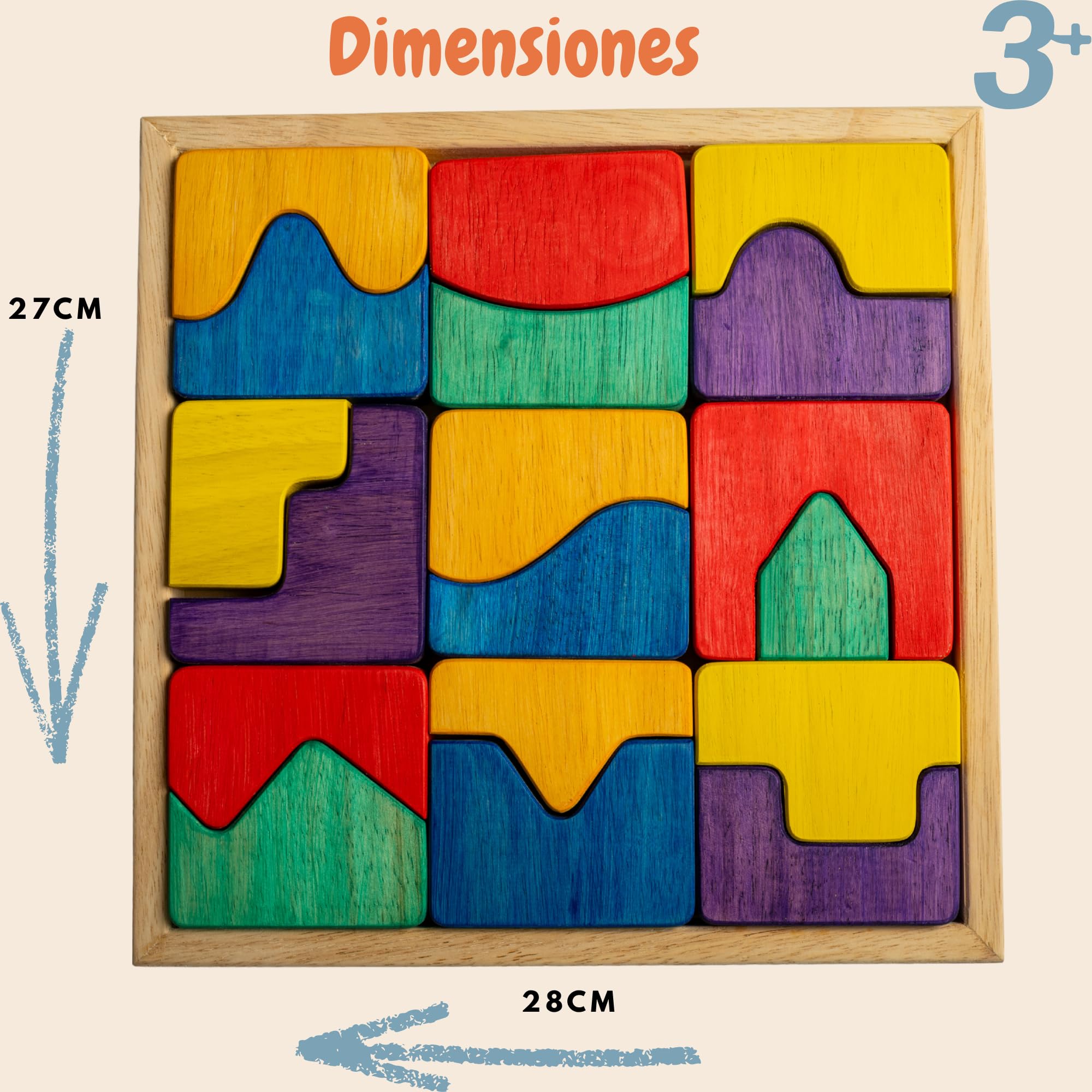 Drewniane puzzle - 18 sztuk - zabawka edukacyjna 3+ lat