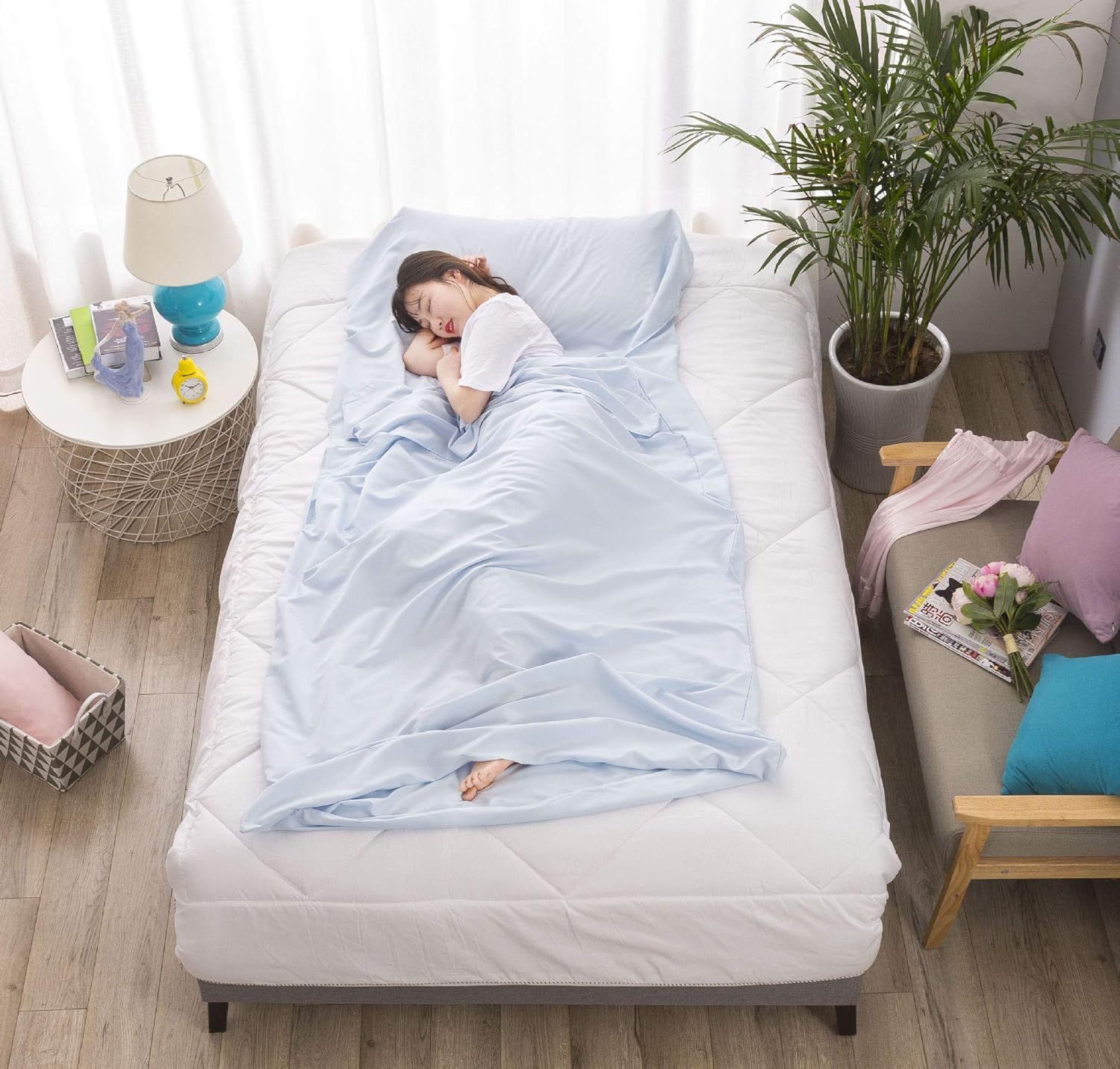 1 pc Cotton Sleeping Bag Liner Camping Sheets Camping Travel Bed for Youth Outdoor Picnic Travel Sheet for Travel, Youth Hostels, Picnic, Planes, Trains (Glacier Color, 83"X70.86")