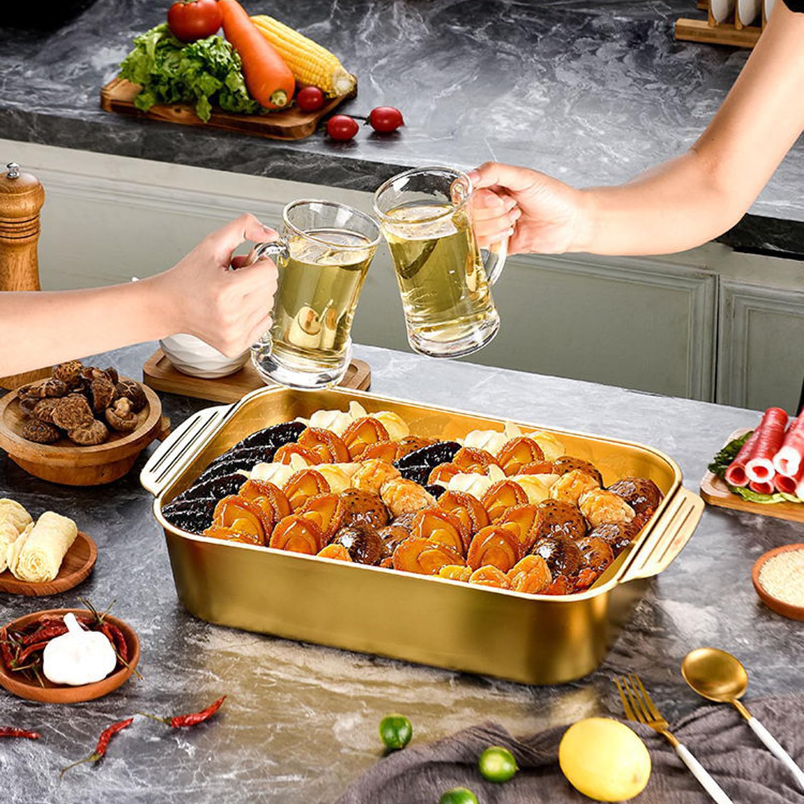 Prostokątna głęboka patelnia do pieczenia ryb ze stali nierdzewnej - 3,1 l / 3,4 l / 5,8 l / 7,4 l / 10 l patelnia do lasagne talerz serwisowy talerz serwisowy naczynie do piekarnika - naczynia do