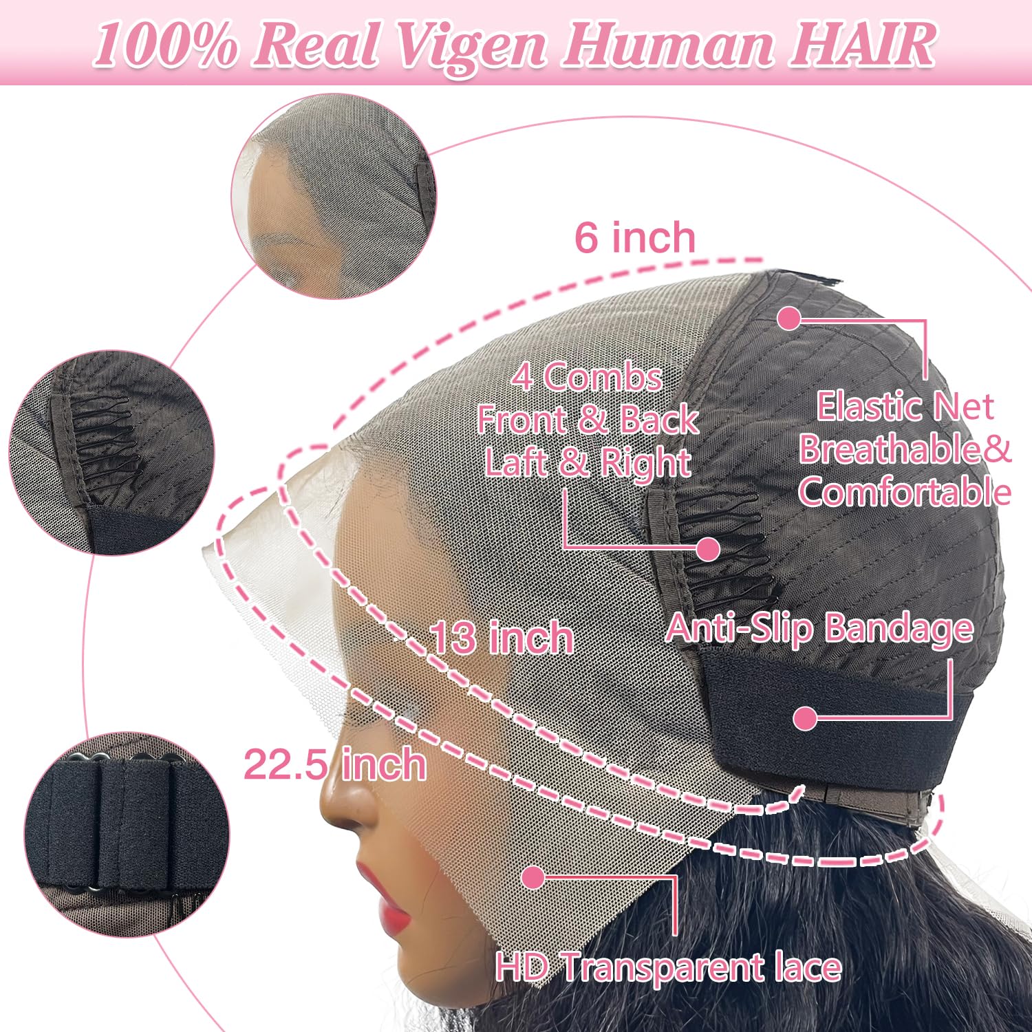 13x6 Body Wave Lace Front Wigs Human Hair Pre Plucked 220% Density Thick Real Virgin Human Hair Wig Invisilbe Hairline Tiny Knots Body Wave HD Lace Frontal Wigs 3X Longer Lifespan 22 Inch - Image 3