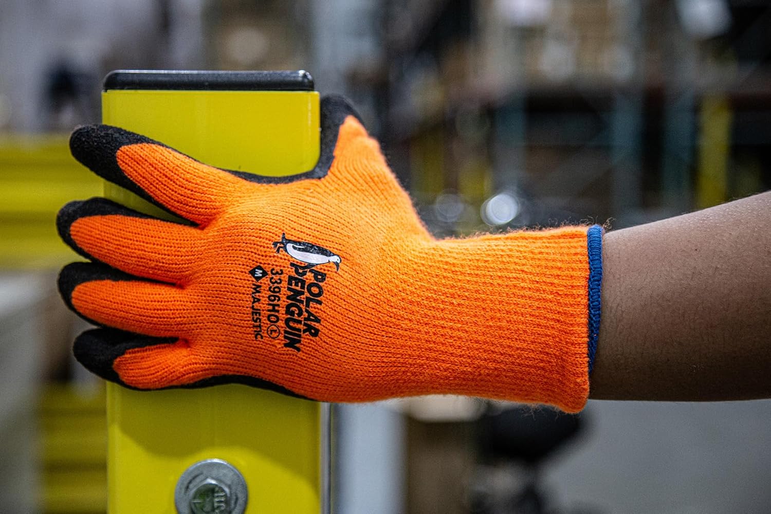 Majestic Polar Penguin Winter Lined Napped Terry Glove with Foam Latex Dipped Palm | 1 Dozen - XL | ANSI A2, Heavyweight Glove, Hiviz Orange/Black | for Automotive, Industrial, Manufacturing | 3396HO