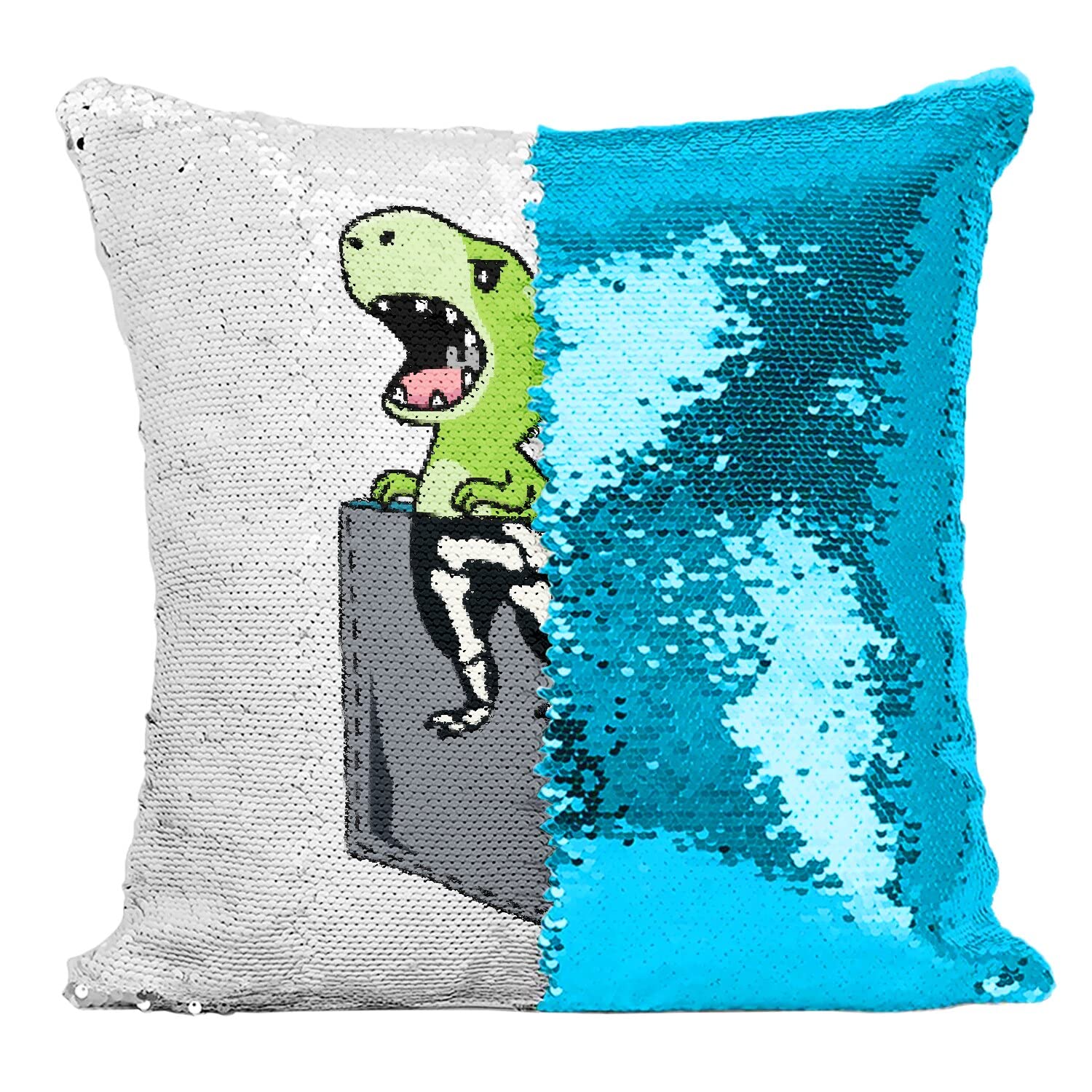 Coussin paillettes turquoise dinosaure ideal pour des moments de jeu