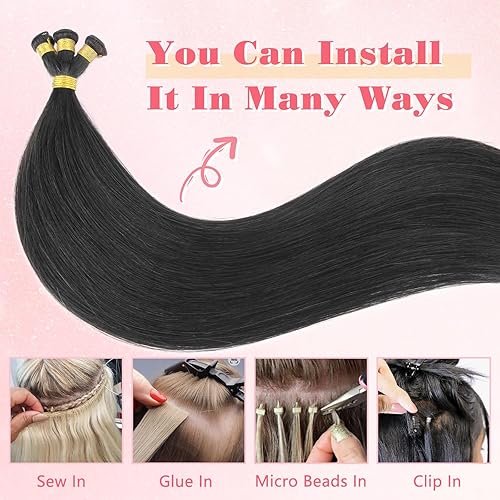 Miniatura 4 de ABH AMAZINGBEAUTY HAIR Extensiones de cabello humano Remy real para coser, atadas a mano, color negro azabache de 18 pulgadas, para mujer, 1.76 onzas