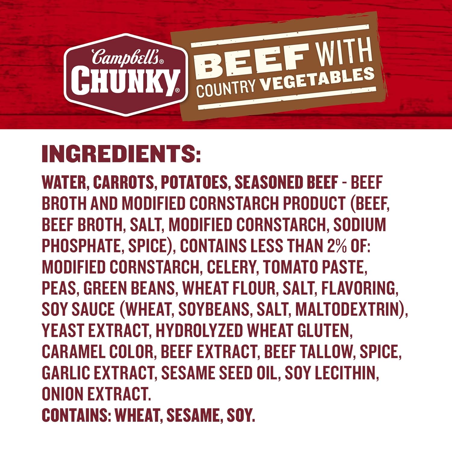 Campbell’s Chunky Soup, Beef Soup with Country Vegetables, 18.8 Oz Can (12 Count )