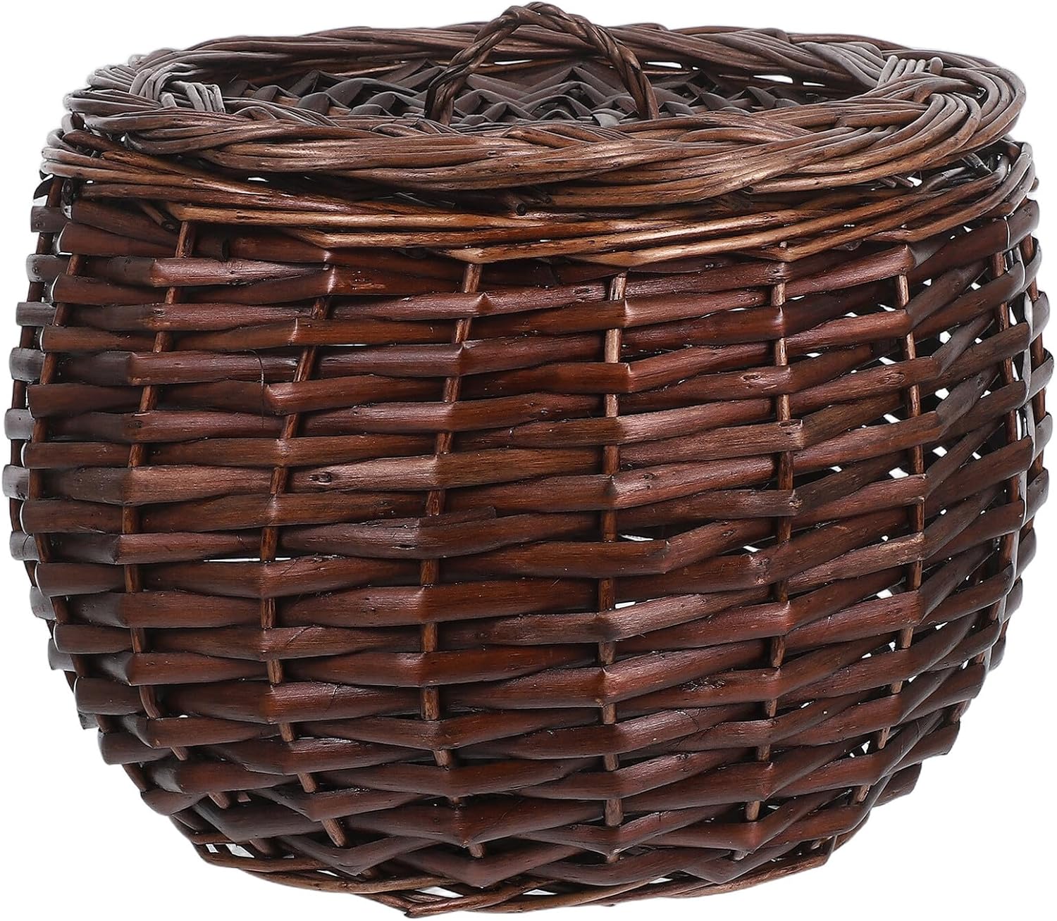VICASKY Large Wicker Storage Basket with Lid, Farmhouse-style Egg Gathering Basket for Kitchen Countertop, Coffee Color Willow Egg Holder for Home Organization