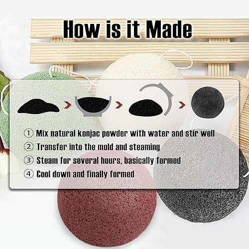 Miniatura 8 de Esponjas faciales naturales de Konjac - Semicírculos - para una limpieza suave de la cara y exfoliación ecológica - Cuidado de la piel - Limpieza de