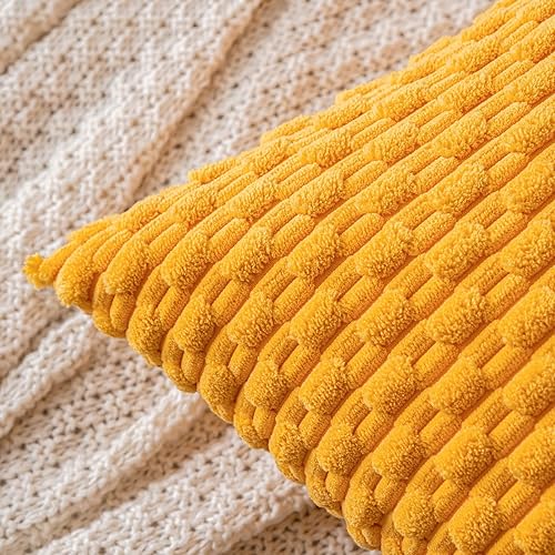 Miniatura 2 de MIULEE - Juego de 2 fundas decorativas cuadradas para cojines, de pana suave y con estilo campestre bohemio a rayas para decorar hogar, sofá, cama,