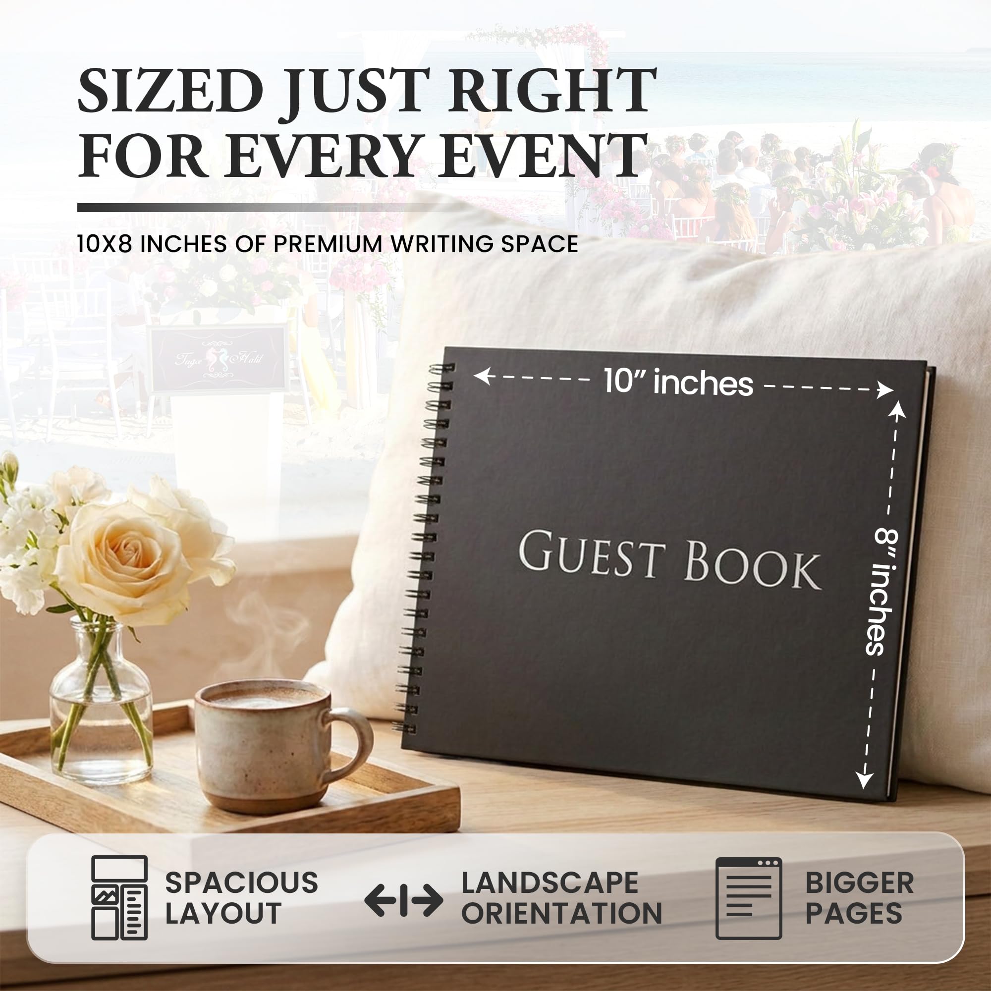 Iconikal Libro de visitas de tapa dura 1260 con nombre, carbón, 25,4 x 20,3 cm, registro de invitados, nombres de invitados, direcciones, información de contacto de ocasiones especiales
