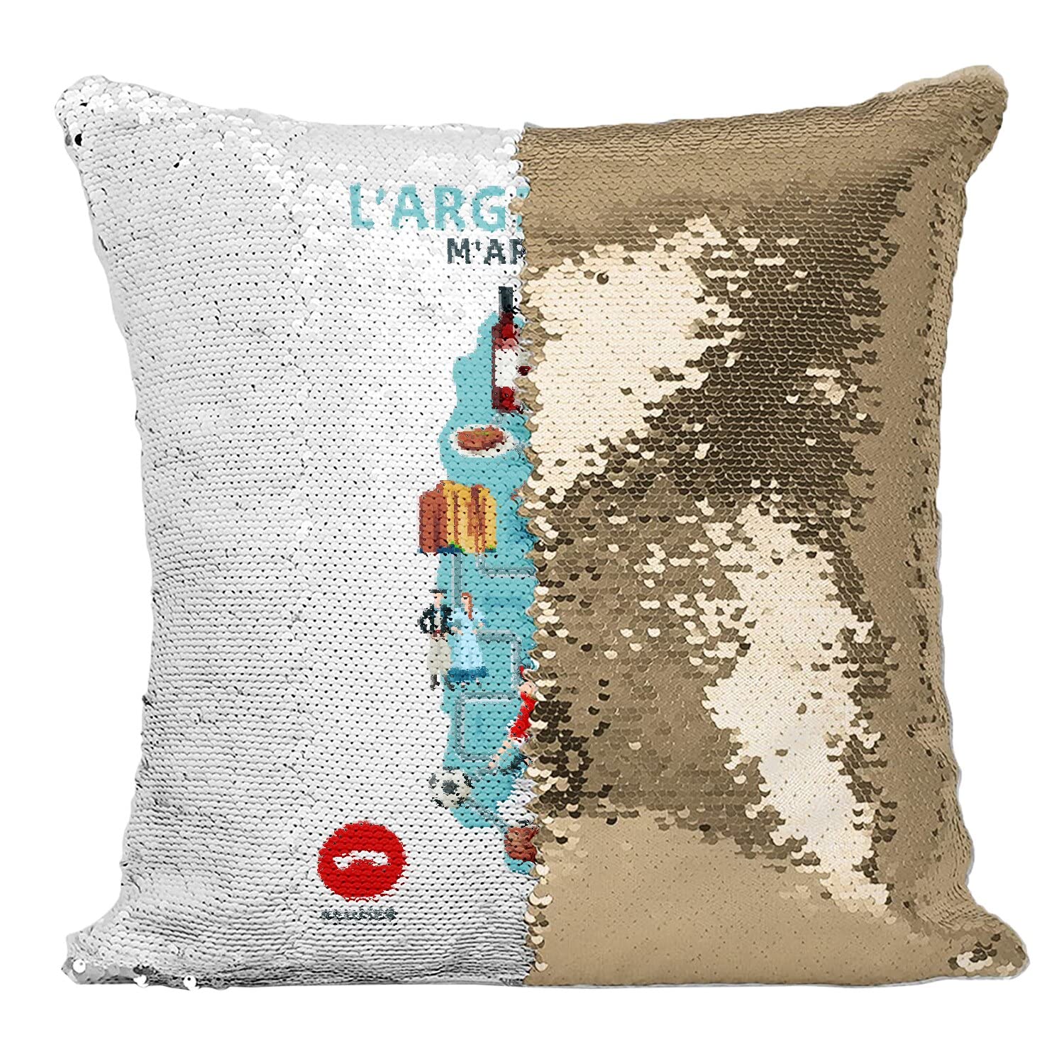 Coussin Sequin Doré L'Argentine M'appelle pour déco salon