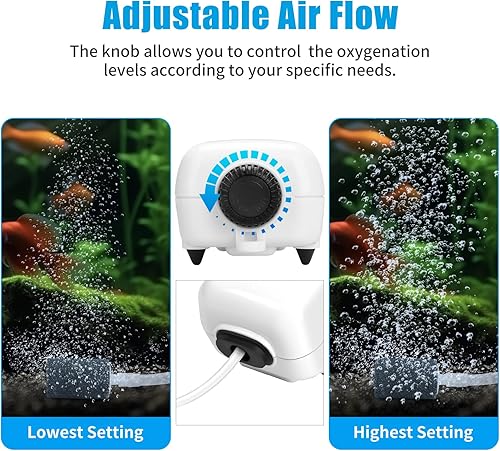 Miniatura 3 de AQUANEAT Bomba de aire para acuario, burbujeador de tanque de peces de 55 galones, aireador de oxígeno hidropónico ajustable con piedra de aire,