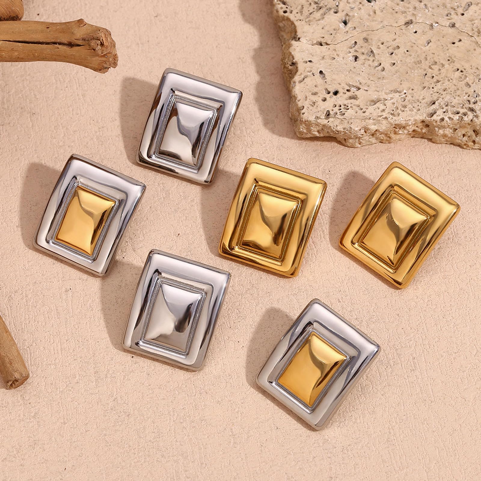 WBDWWTD Geometrische Ohrringe, 18 Karat vergoldeter Edelstahl, rechteckig, minimalistische Mode-Ohrstecker für Frauen, tägliches Party-Geschenk