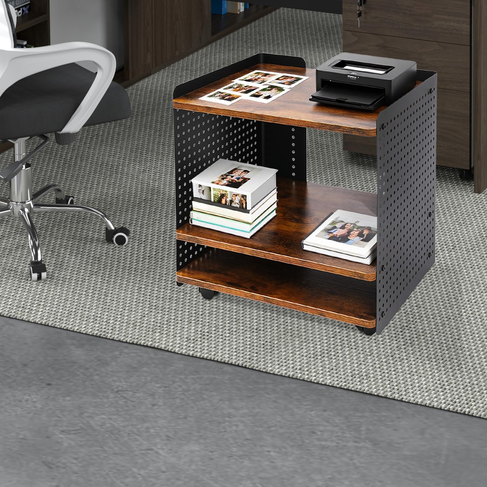 Soporte para impresora con ruedas con 3 niveles, soporte para impresora móvil con ruedas, carrito auxiliar para oficina, estantería para impresoras, 50 x 39 x 50 cm, carrito de oficina, mesa de