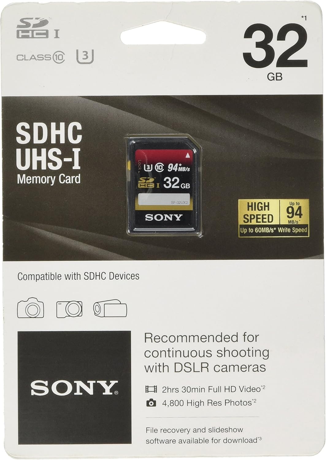 Sony32GB SDHC UHS-1 Class 10 Memory Card (SF32UX/TQN) (OLD MODEL)