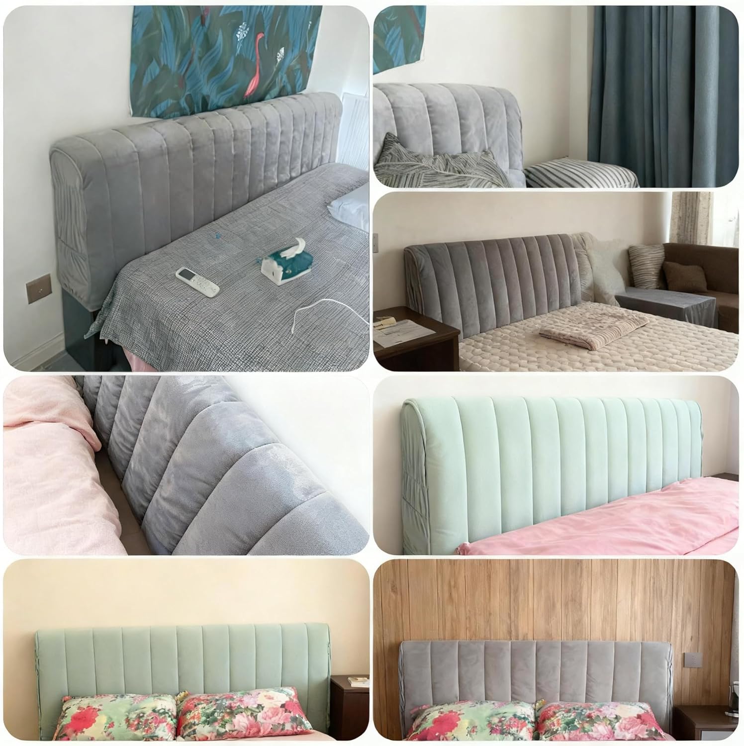 Headboard Cover, Slip Cover, Spring Bed headboard Cover, Small Square Jacquard dust Protector, Bedroom dust Cover, upholstered headboard (Cal King:180cm/71in, Gray)