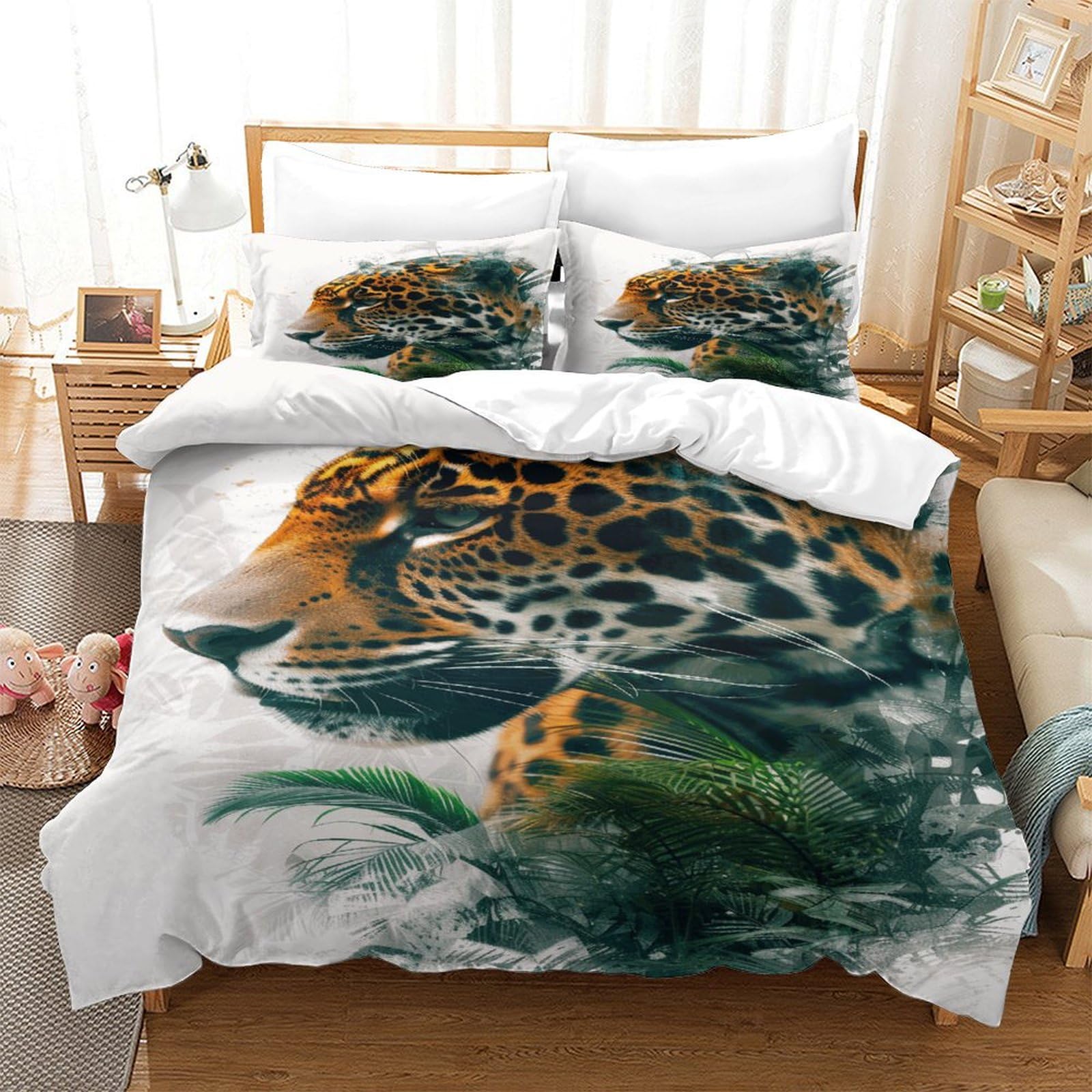 P1s9u7w5y Jaguar-6 Wildlife 3D Printed Duvet Cover Set 3Pcs Microfiber Jungle Leopard Bedding Set Double（200X200cm）
