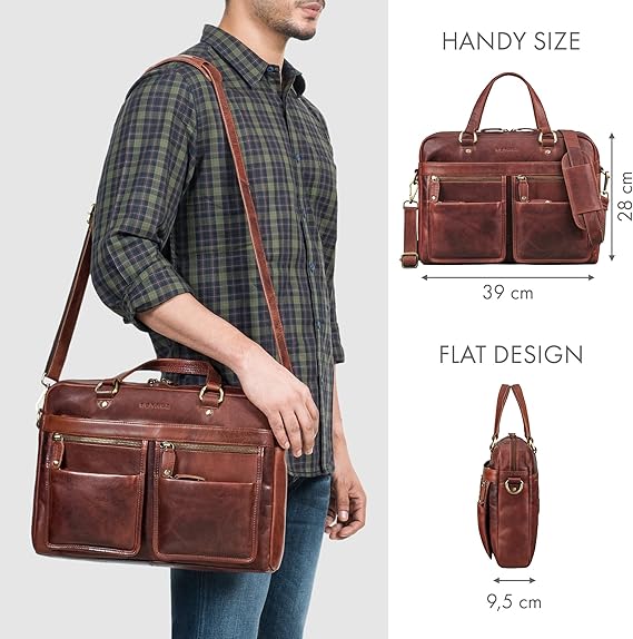 ROYALZ Vintage laptoptas leer heren en dames schoudertas leren tas 'San