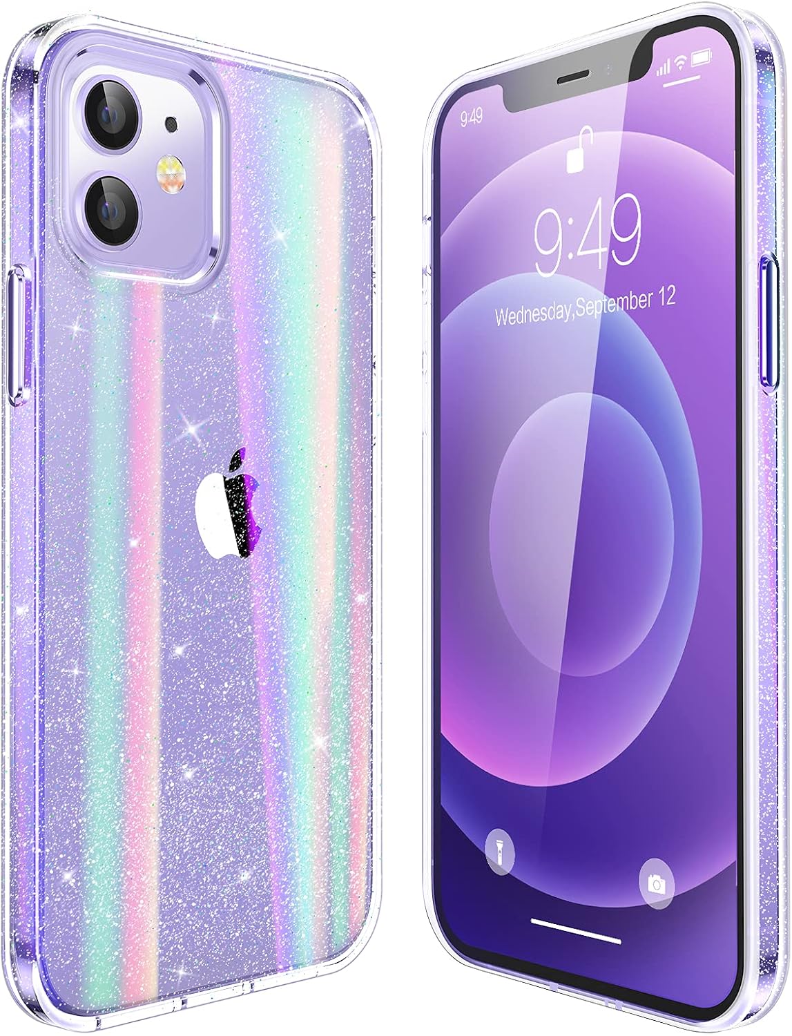 Humixx Glitter Clear Designed for iPhone 12/12 Pro Case for Girl Women, Shining Case [Not Yellow] [Military Grade Drop Tested] Crystal Shockproof Protective 12 Case Slim Fit (6.1'') -Aurora Stardust