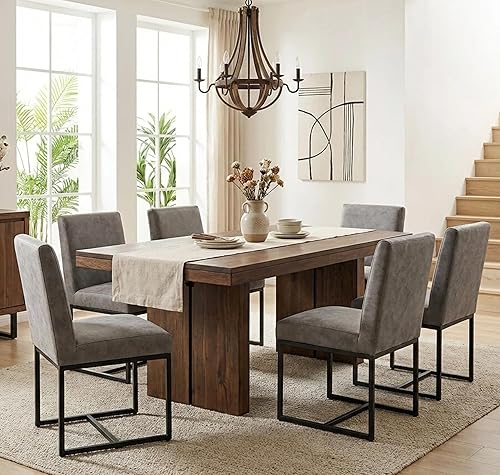 Miniatura 25 de VESCASA Juego de 2 sillas de comedor tapizadas de lino, sillas acolchadas modernas de mediados de siglo con marco de metal dorado para restaurante,