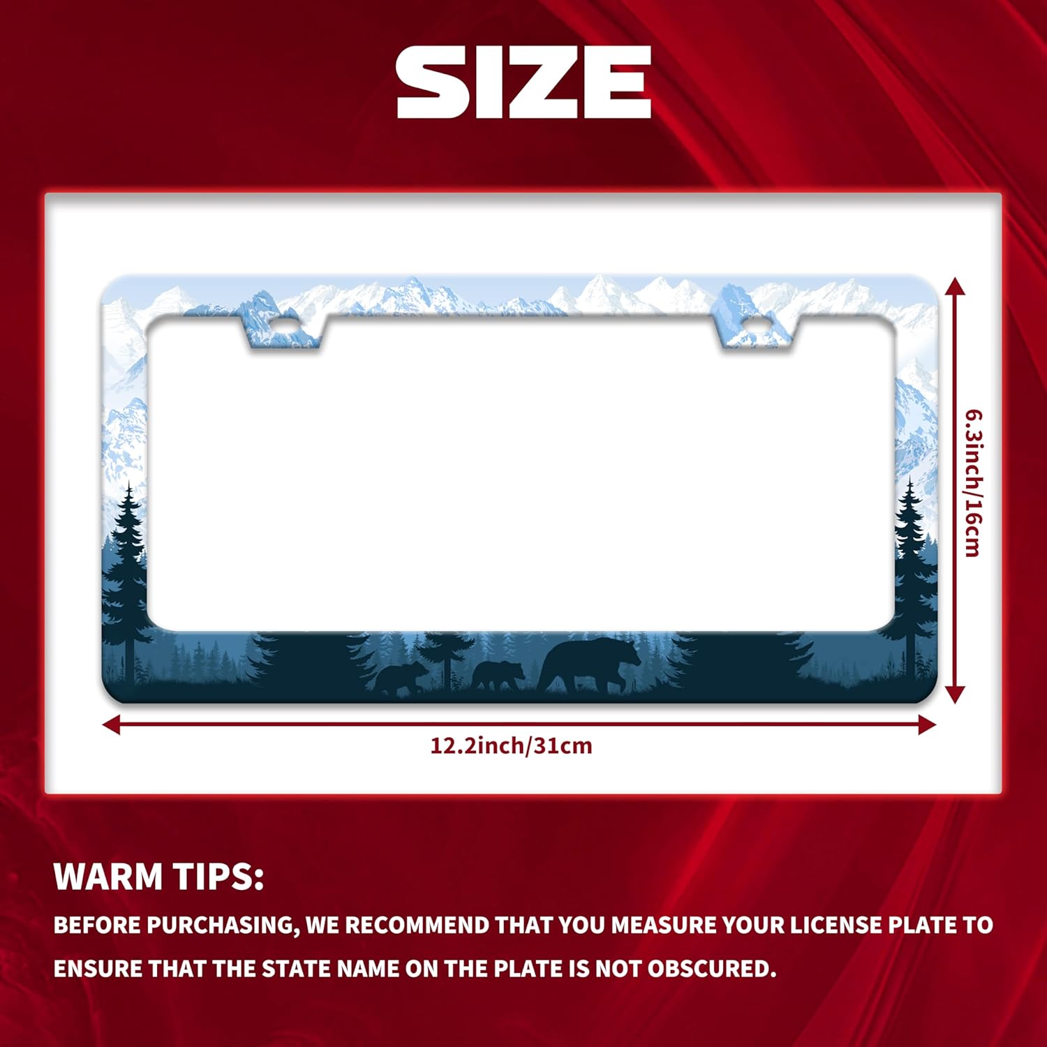 2pcs Personalise Mama Bear License Plate Frame Nature Forest License Plate Frames Car Universal Stainless Steel Accessories Cars Decor with 2 Holes Screws Fits Standard Us Vehicles Size 12.2 X 6 Inch