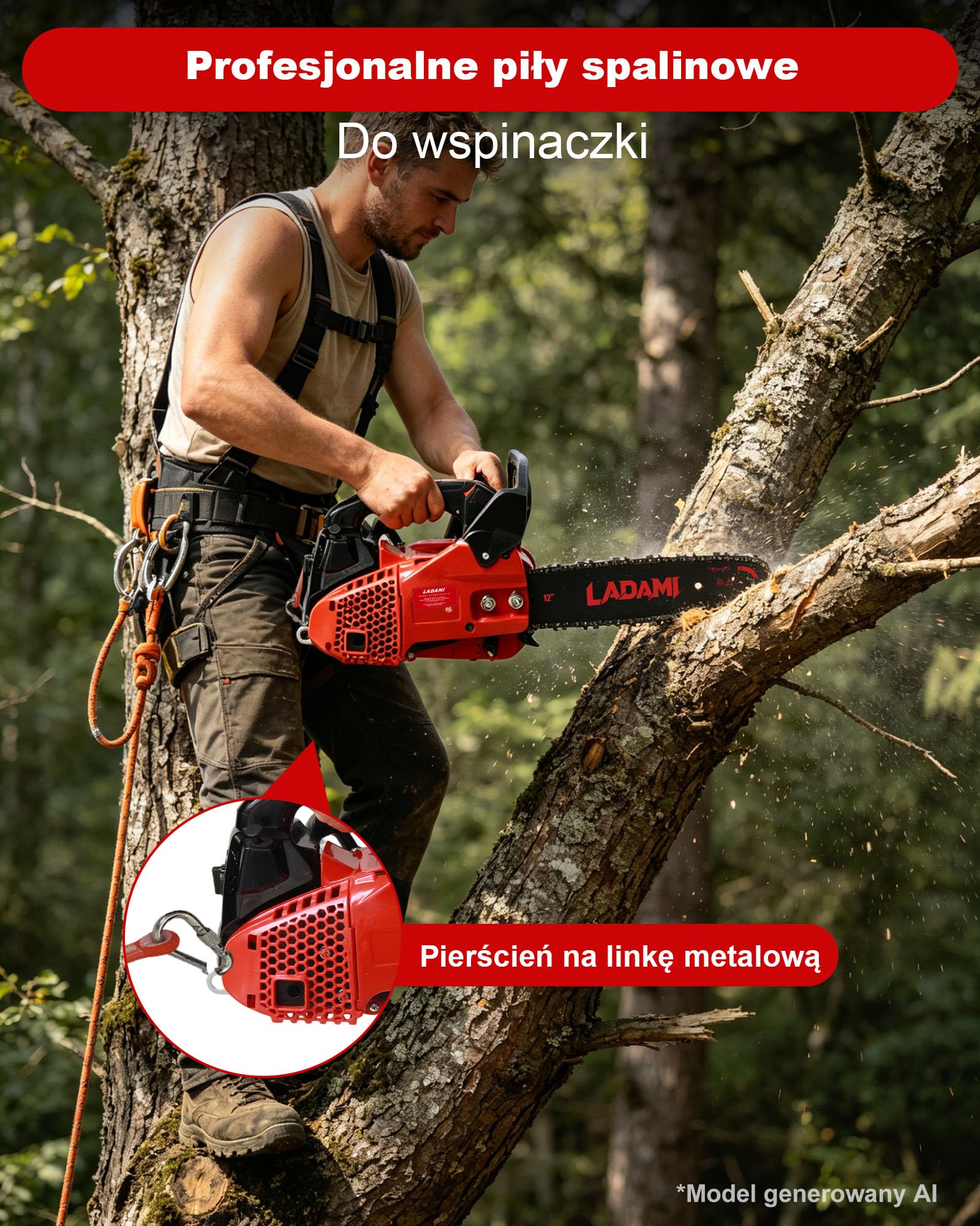 Benzynowa piła łańcuchowa 25 CC, 2-suwowa piła łańcuchowa, 12 calowe brzeszczoty, 2 łańcuchy, przenośna piła łańcuchowa, wyłącznik bezpieczeństwa. Piła spalinowa do pielęgnacji drzew do nożyc