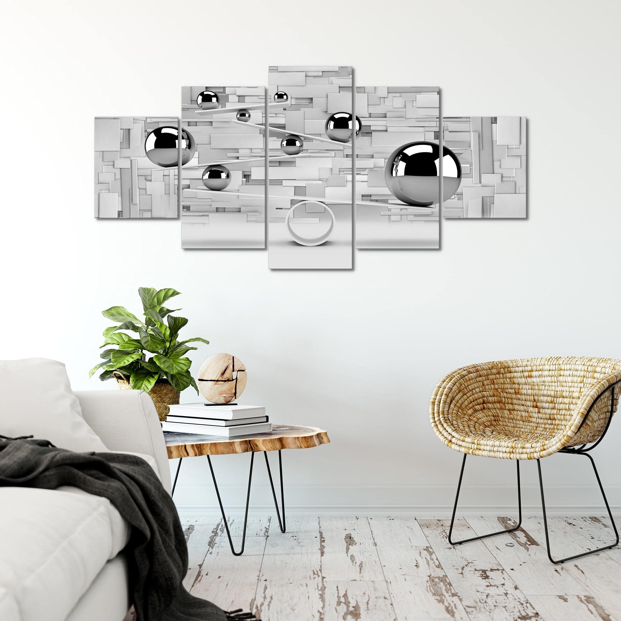 Runa Art - Quadri 3D Palle 200 x 100 cm 5 Pezzi XXL Decorazione Murale Design Grigio 504351c