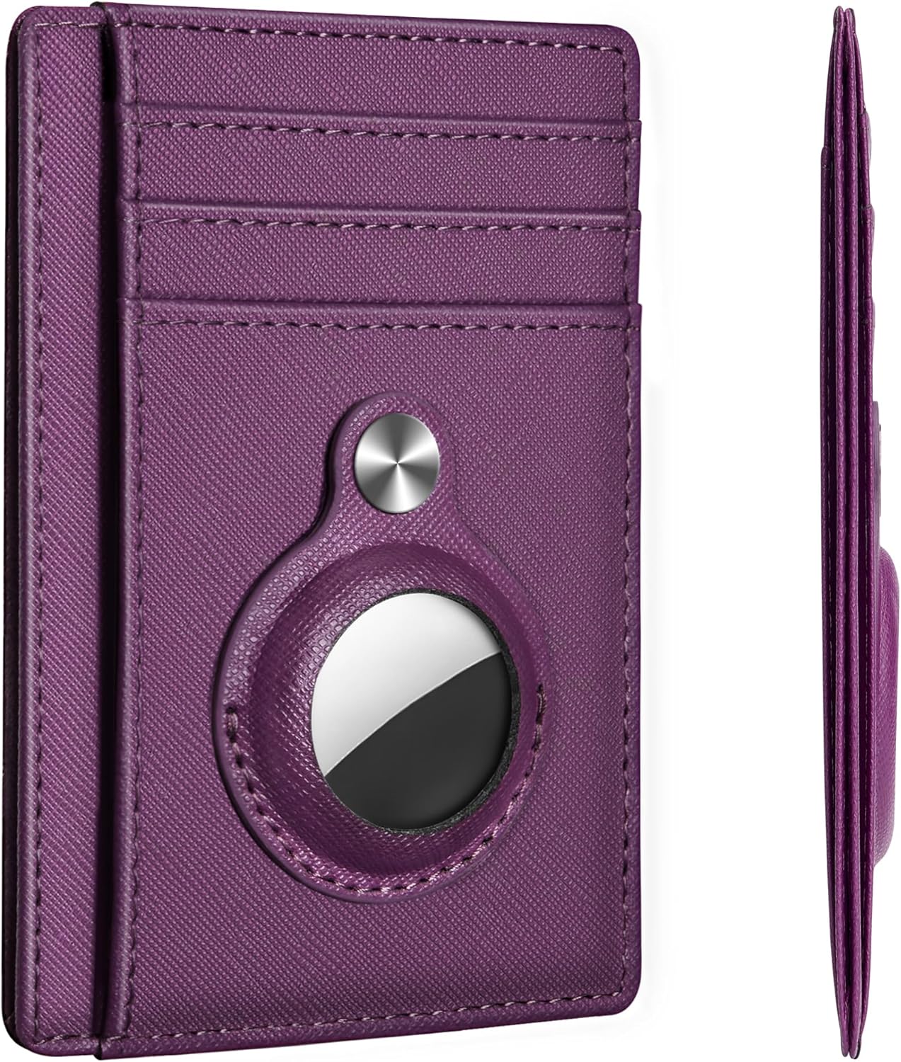 Hawanik Slim Minimalist Front Pocket Air Tag Wallet, RFID Blocking Card Holder Wallet with Airtag Holder Purple - Image 1 of 9