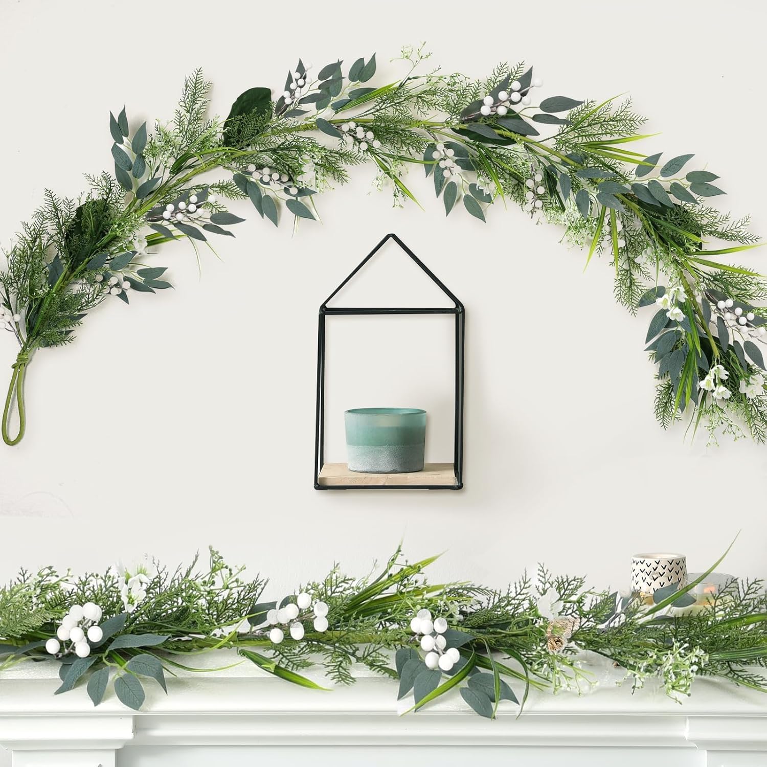 6.5 Ft Artificial White Flowers Garland Spring Summer Swags White Wild Flower with Berries Garland Vine for Wedding Front Door Porch Table Indoor Door Home Mantle All Year Decoration