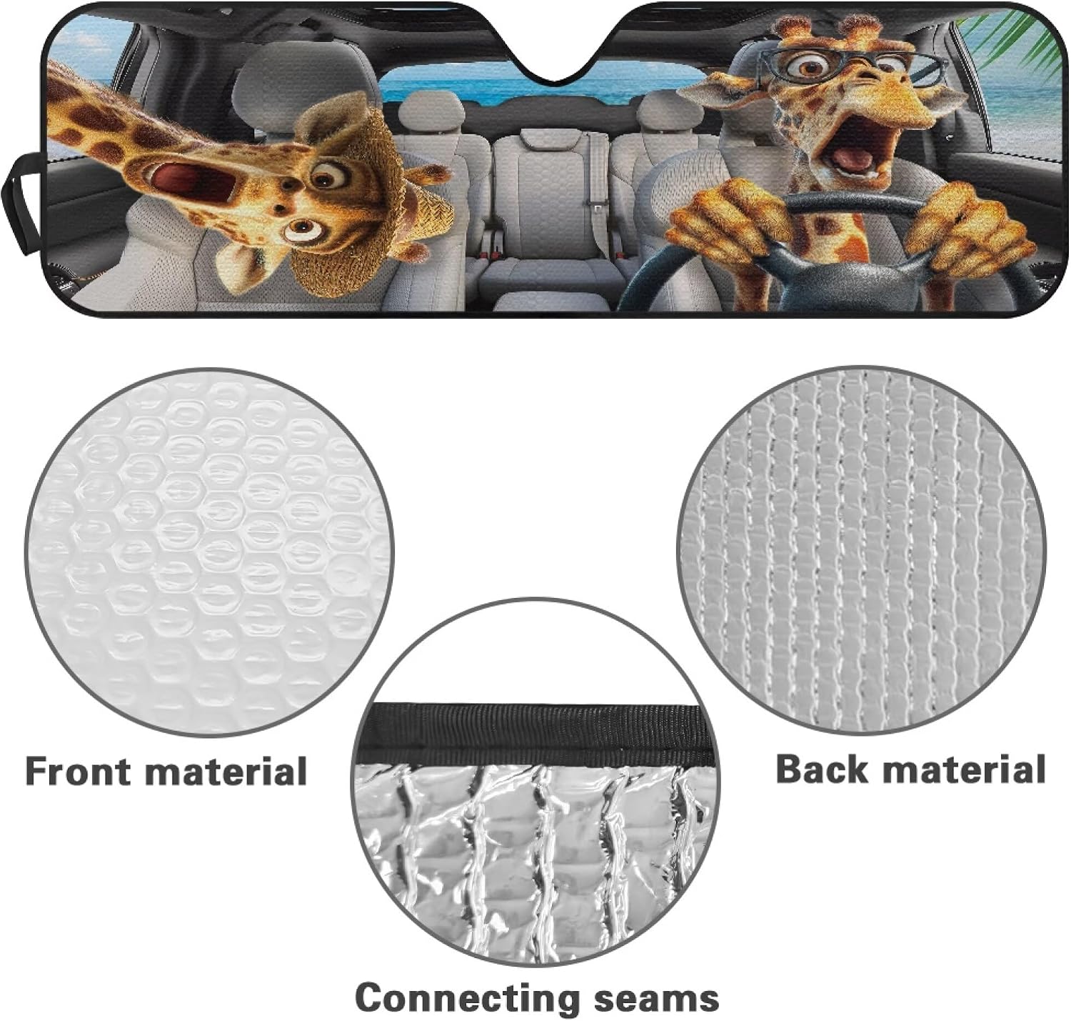 Pensura Windshield Sun Shade for Jeep Wrangler TJ JK JKU Sport Sahara Rubicon 2 Door & 4 Door, Funny Giraffe Print Sun Visor Foldable Shade Blocks UV Rays Summer Must Have Car Accessories