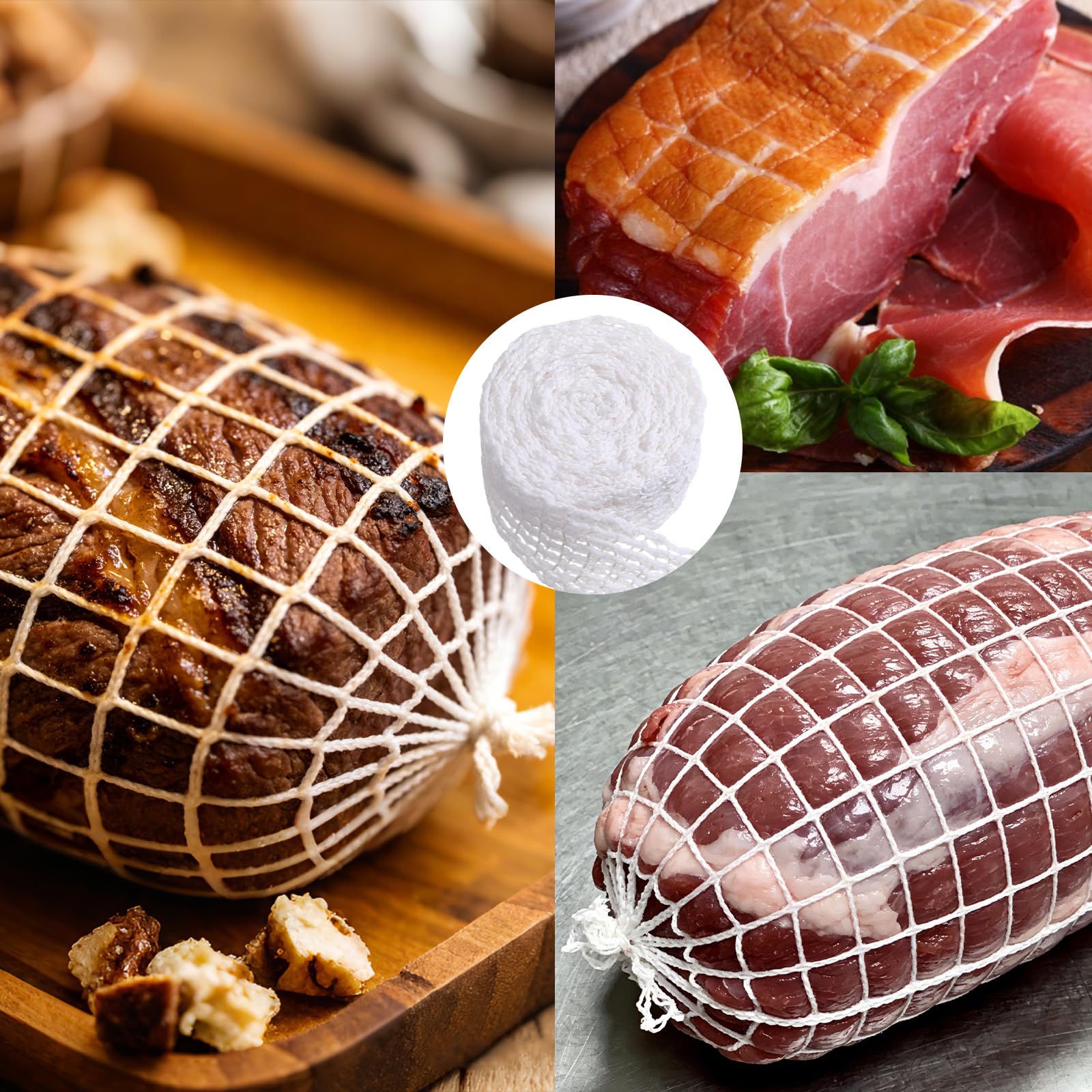 JJUNW Rollbratennetz, Schinkennetz zum Räuchern 16 Löcher Fleischnetz Elastisches 118zoll Rouladennetz Bratennetz Kaliber zum Aufbewahren Aufhängen Backen Kochen Schinken Fleischwurst