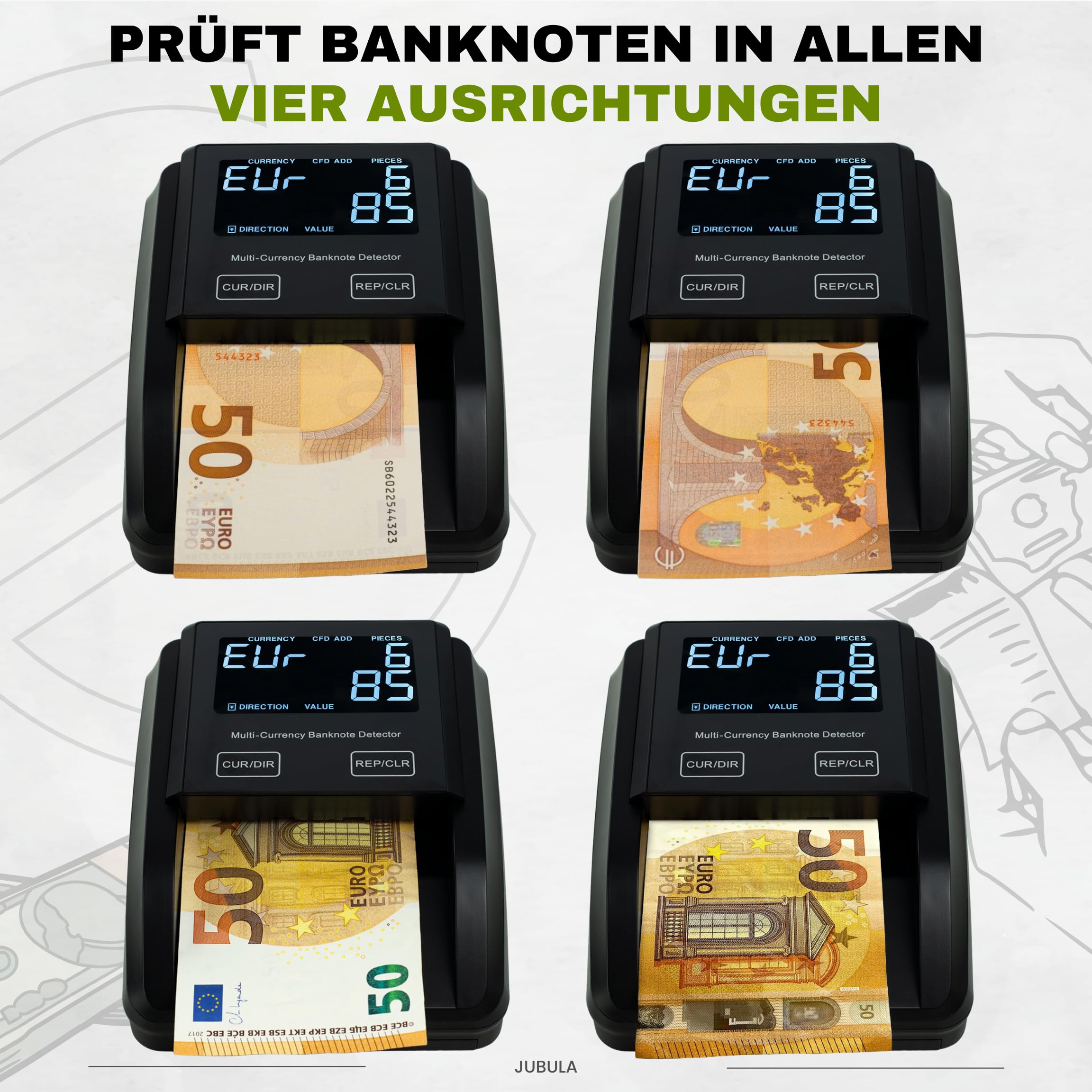 FD-50 Geldscheinprüfer & Geldzählmaschine Banknoten 2in1 | Banknotenprüfer Falschgelderkennung mit UV/MG/IR für falsche EUR, USD, GBP | mobiler Scanner Testlicht & kompakt | Einzeln einlegen