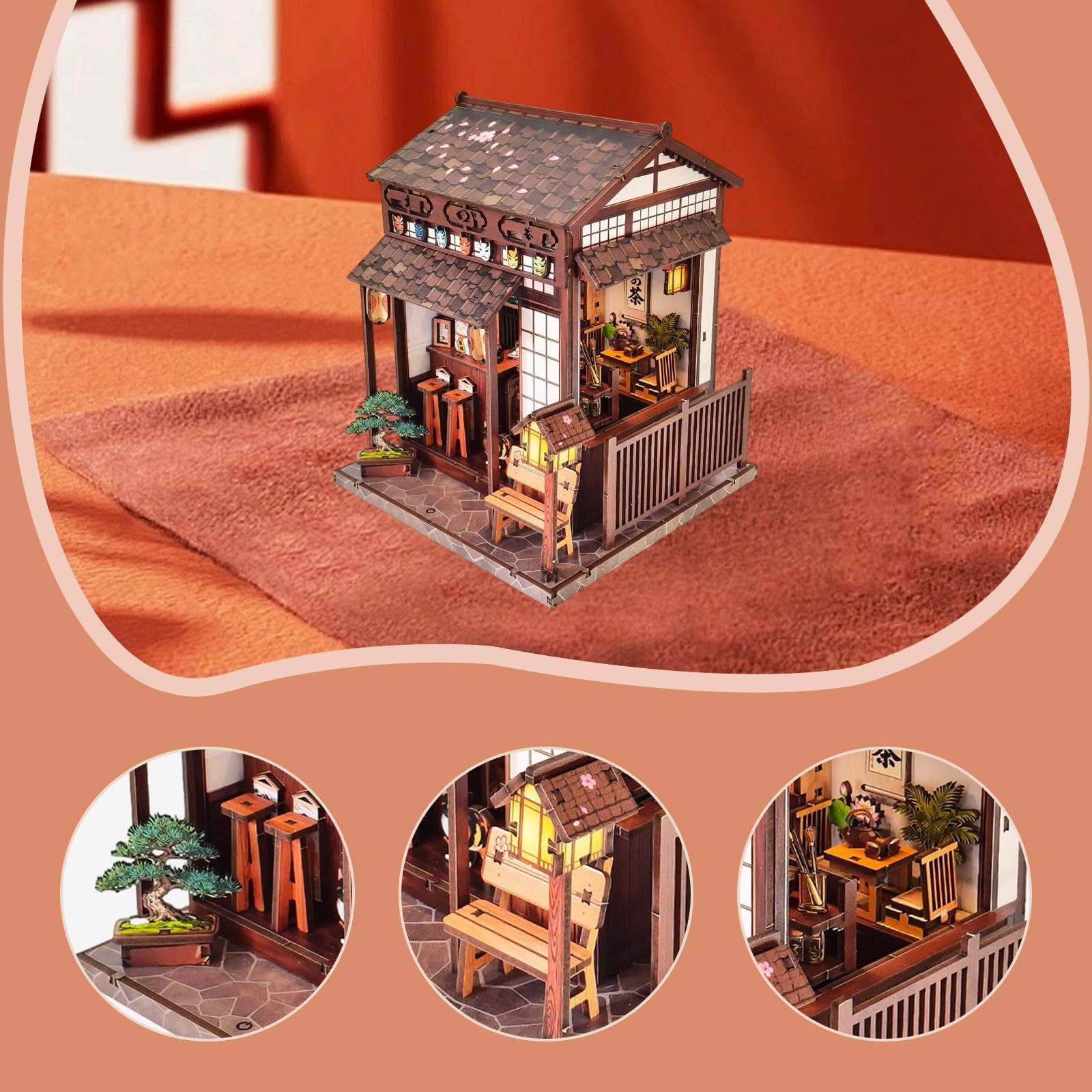 Colcolo Kit per Costruire Una Casetta da tè in Miniatura in Legno, Regalo di Compleanno con Luci a LED, Progetto Creativo Fai-da-Te per Bambini E Adulti.