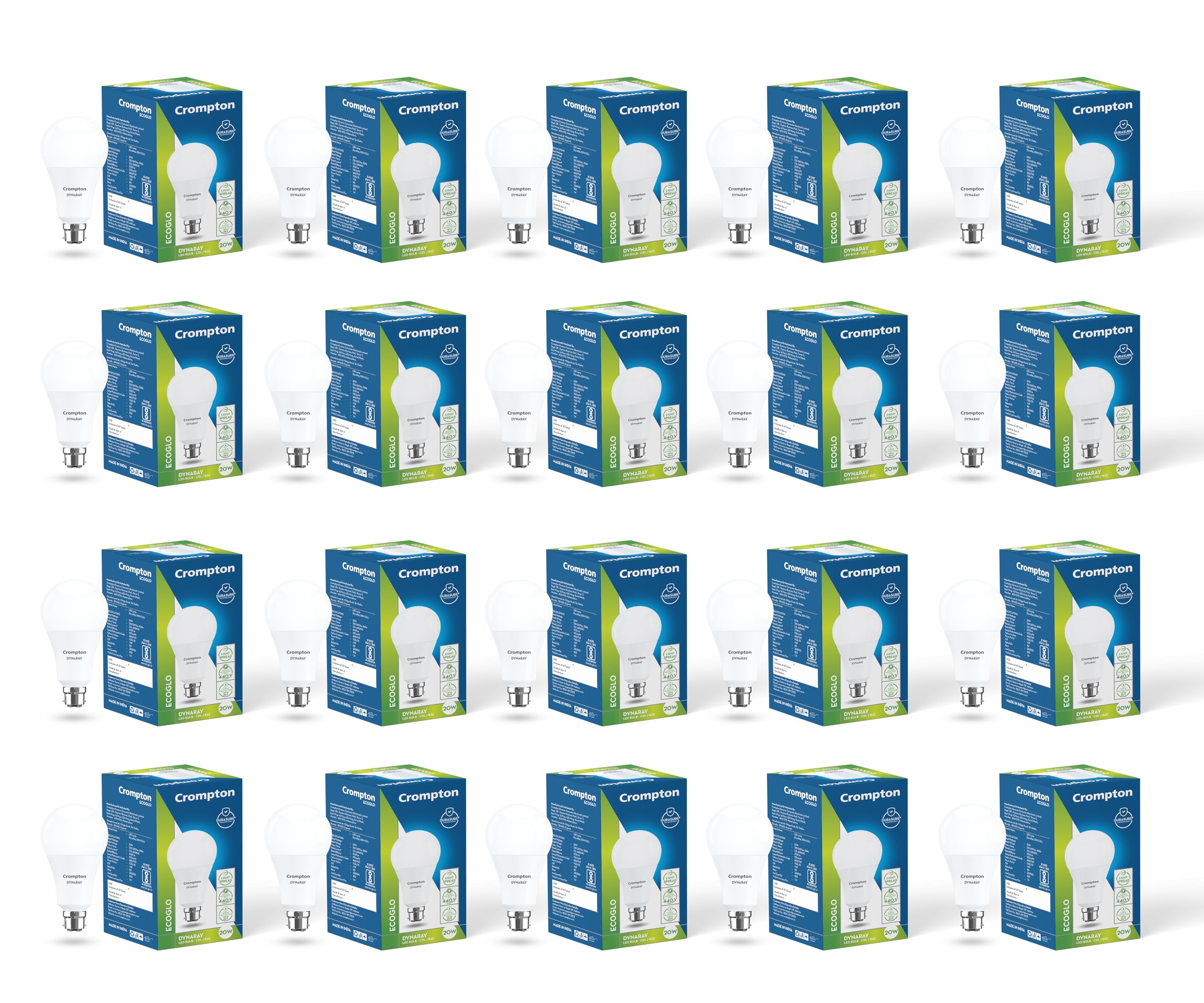 Crompton 20 W Standard B22 LED Bulb (White) Pack of 20