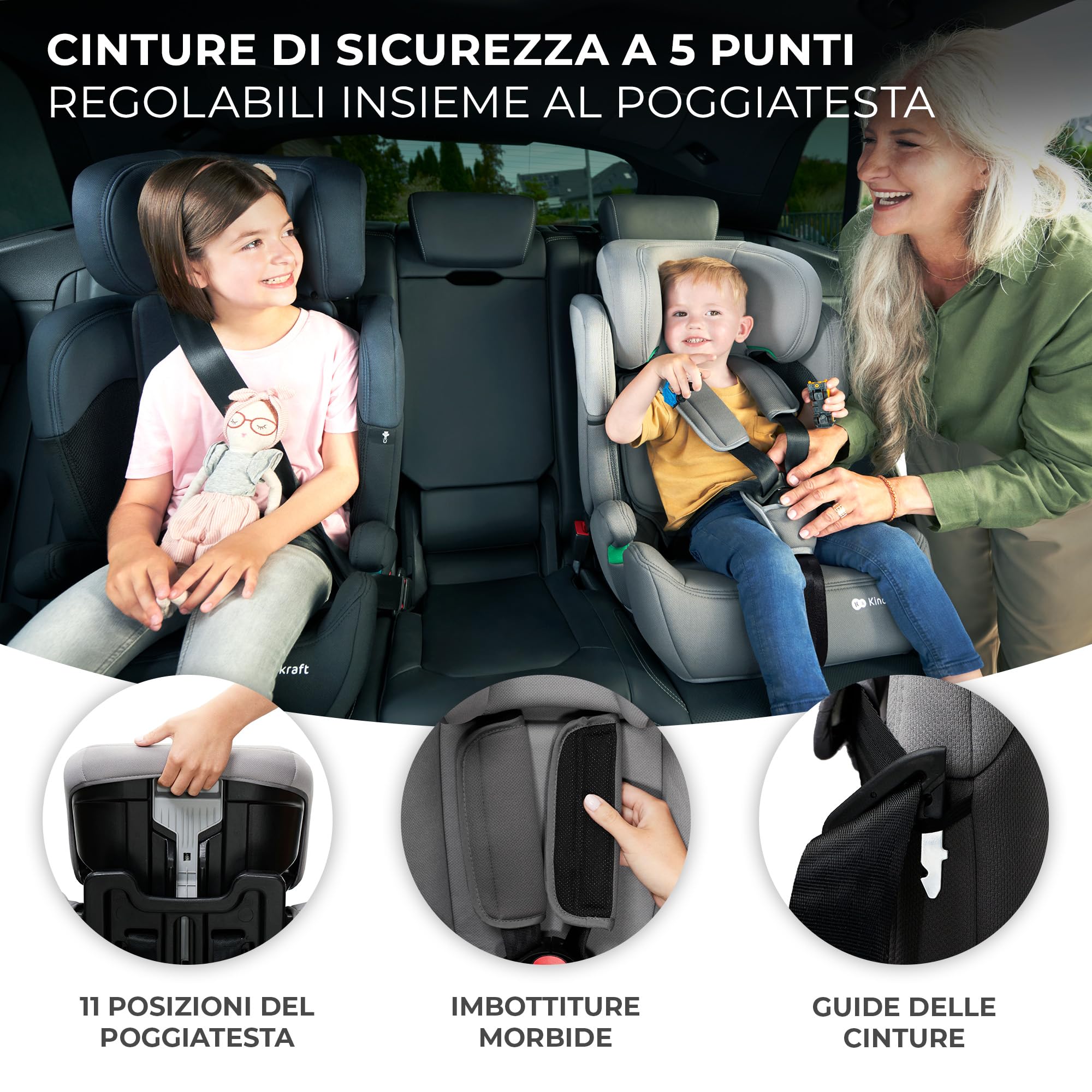 Kinderkraft COMFORT UP I-SIZE 76-150 cm Seggiolino auto 9-36 kg, Poggiatesta Regolabile di 11 livelli, Seduta spaziosa, Cinture di Sicurezza, Inserto modulare dotato, Gruppo 1/2/3, Nero