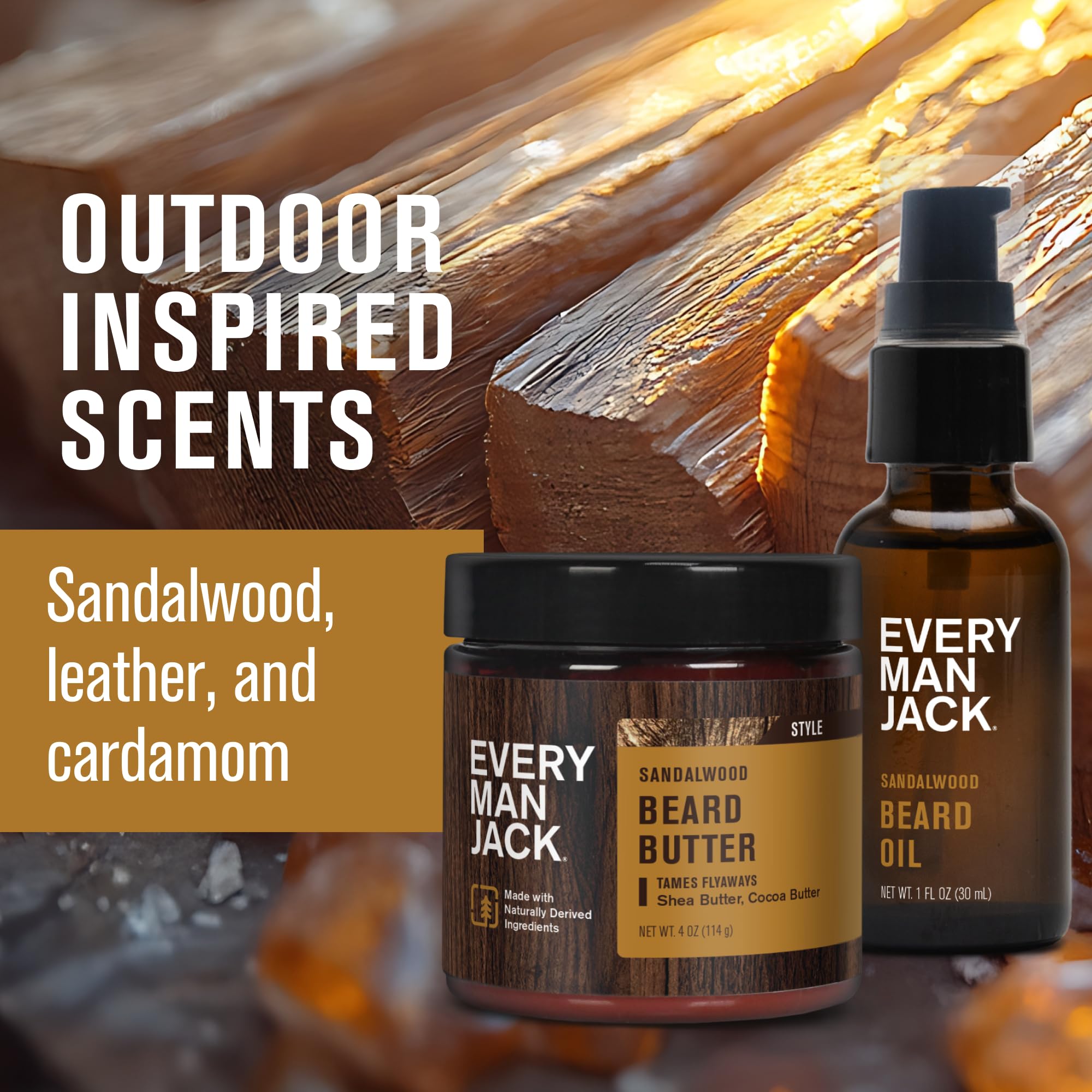 Every Man Jack Beard Oil & Beard Butter Bundle - Sandalwood Fragrance - Rejuvenates, Hydrates & Styles Dry Beards - Naturally Derived with Cocoa Butter and Shea Butter