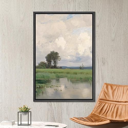 Miniatura 2 de SIGNWIN Lienzo enmarcado para pared, campo rural, lago y cielo nublado, naturaleza, desierto, arte moderno, decorativo, contemporáneo, para sala de