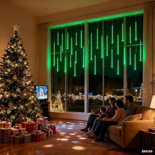 Miniatura 6 de iBaycon Luces de lluvia de meteoritos, carámbanos en cascada o gotas de lluvia, impermeables, de exteriores, conectables, temporizador, decoración