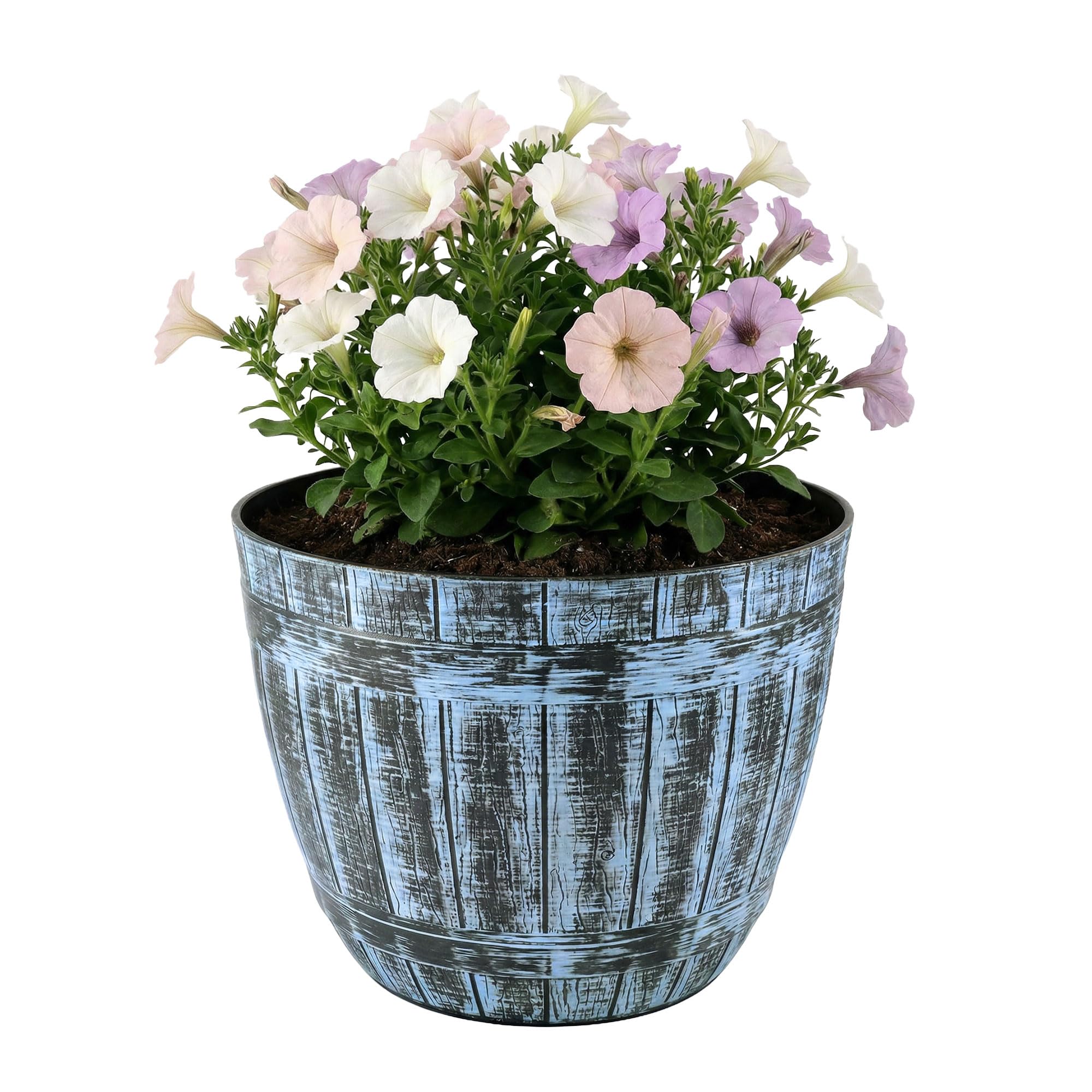Sg Traders Grey Wood Large Barrel Planter, Garden Plant Pot, Heavy Duty Half Barrels For Outdoor, Flower Herb Tree, Container With Drainage Holes, Large Plant Pots Garden, Beijing Barrel Gold, D 52Cm X H38cm