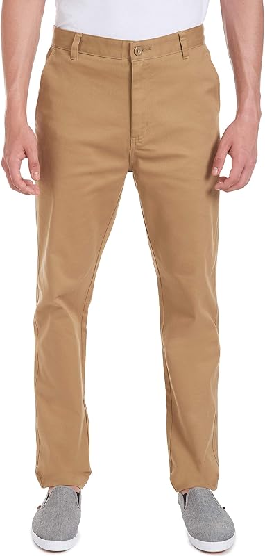 Nautica Pantalón de sarga elástica con frente plano uniforme para hombre joven