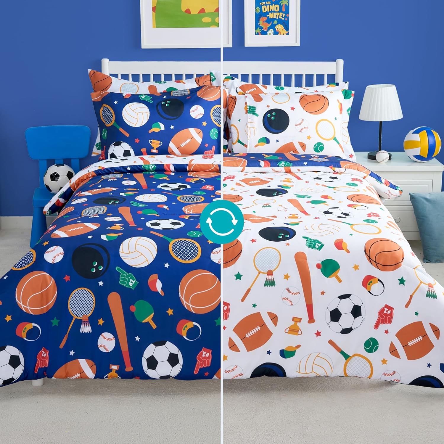 Joiedomi Kid Full Comforter Set 7 Piece Ball Sports Bedding Set for Boys Girls Super Soft Microfiber Bed in a Bag with Comforter Sheets Pillowcase Sham - Image 4