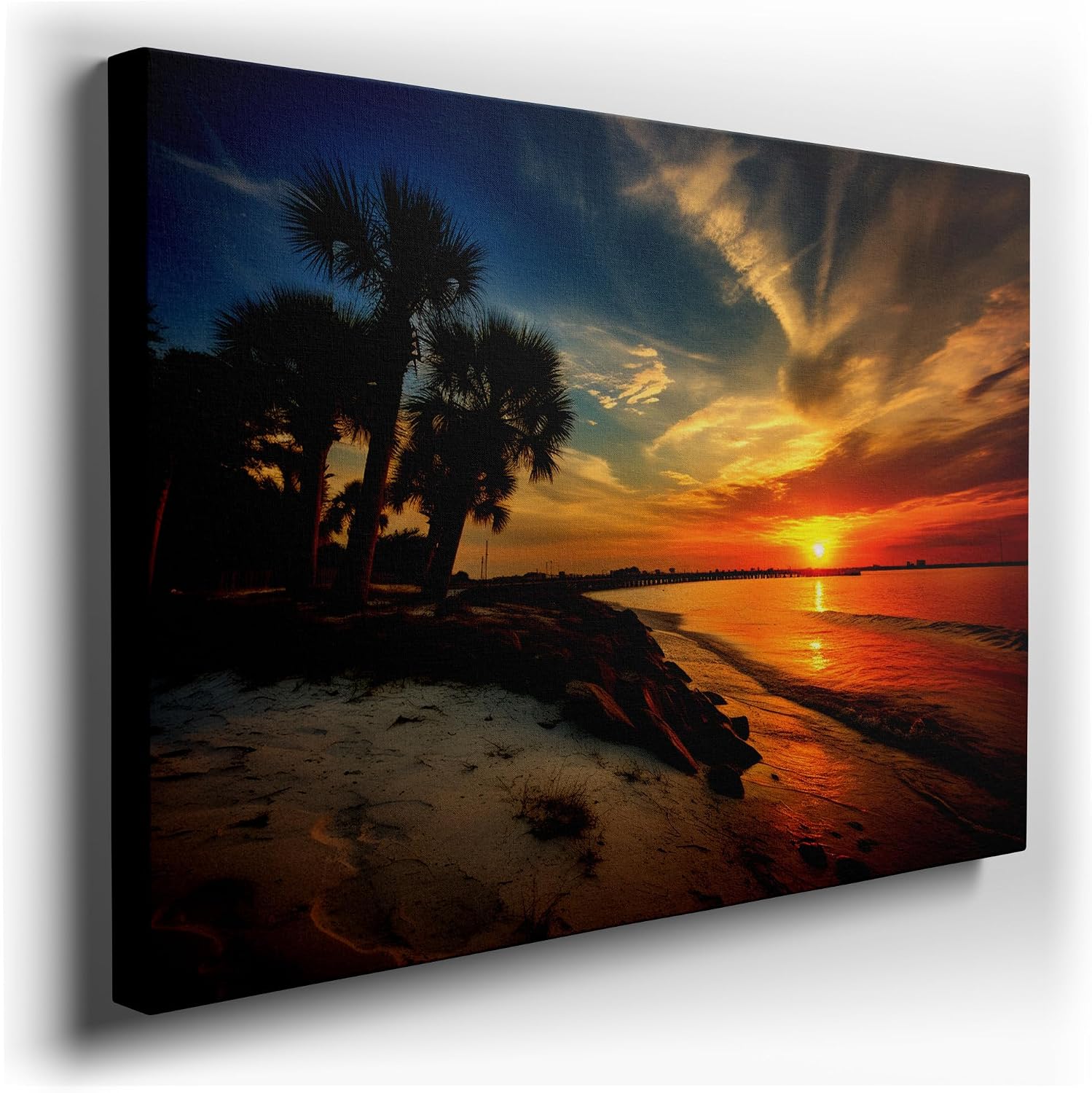 Canvas for Living room. Ethereal Horizons: Capturing the Dreamy Tranquility of a Sunset Beach Oasis, 27 x 18 inch Canvas Wall Art - Contemporary Masterpieces - Modern Home Decor