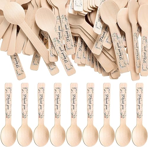 Miniatura 1 de 100 piezas de mini cucharas de madera personalizadas para boda, postre, pequeñas cucharas de madera, helados, redondas, desechables, utensilios de