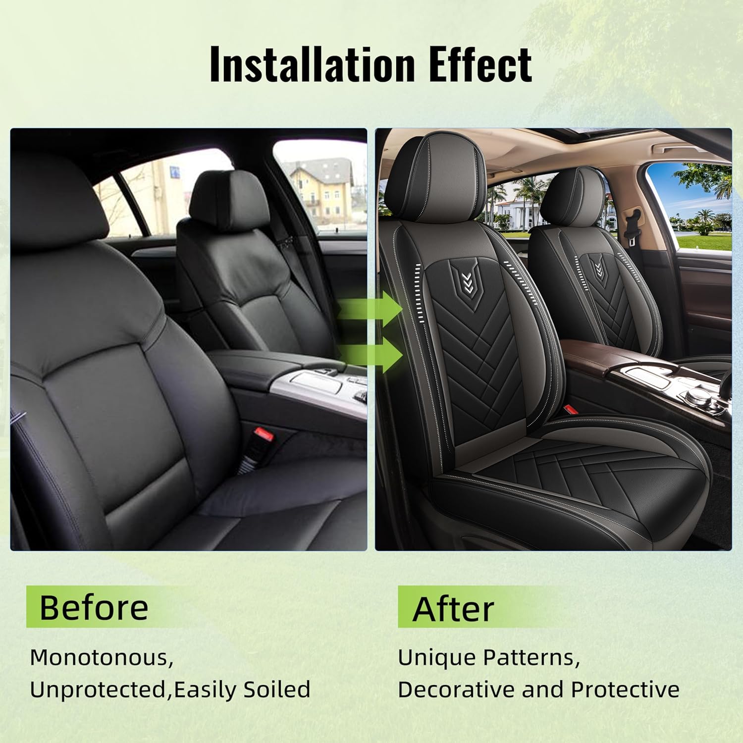 AOMSAZTO Car Seat Cover for Honda FIT 2007-2020 Front Set, Leather Car Seat Protector Waterproof, Non Slip Car Seat Cushion, Interior Seat Covers Automotive Accessories - Black&Grey