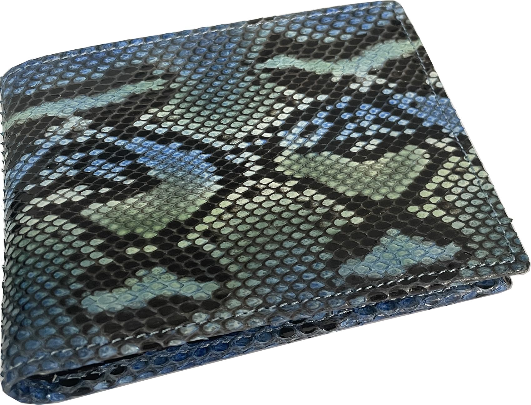 Etabeta Artigiano Toscano - Portafoglio Uomo in Vero Pitone Reticulatus Dipinto, con Portamonete, Fatto a Mano in Toscana (Verde-azzurro-nero/pattern 1)