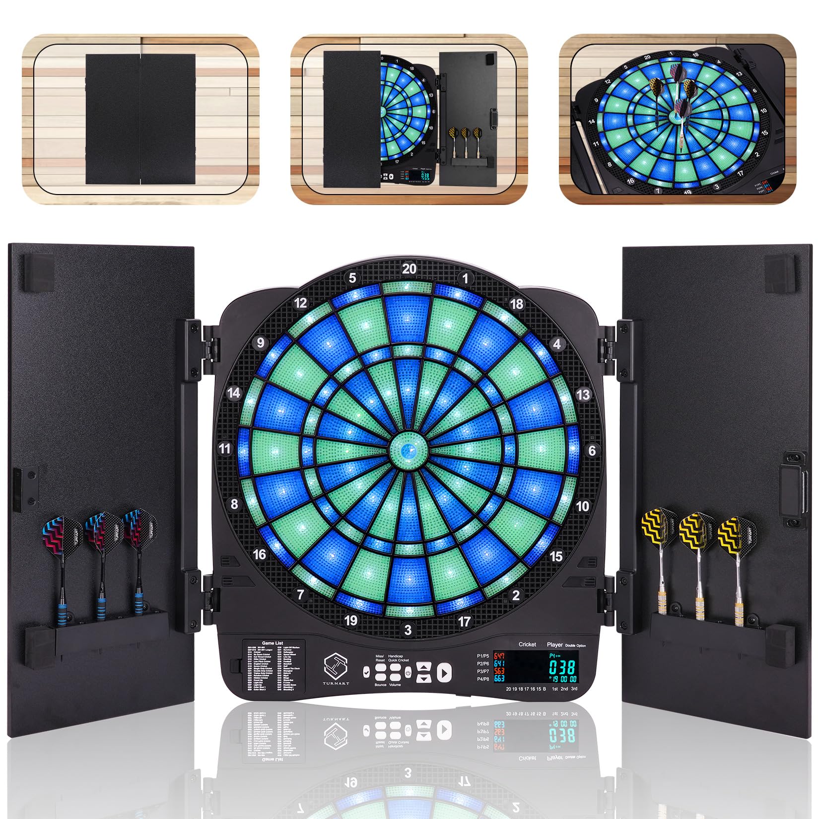 処分中です。2026年2月6日限 LEDダーツボード 約45cm Amazon.co.jp: Turnart エレクトロニックダーツボード キャビネット